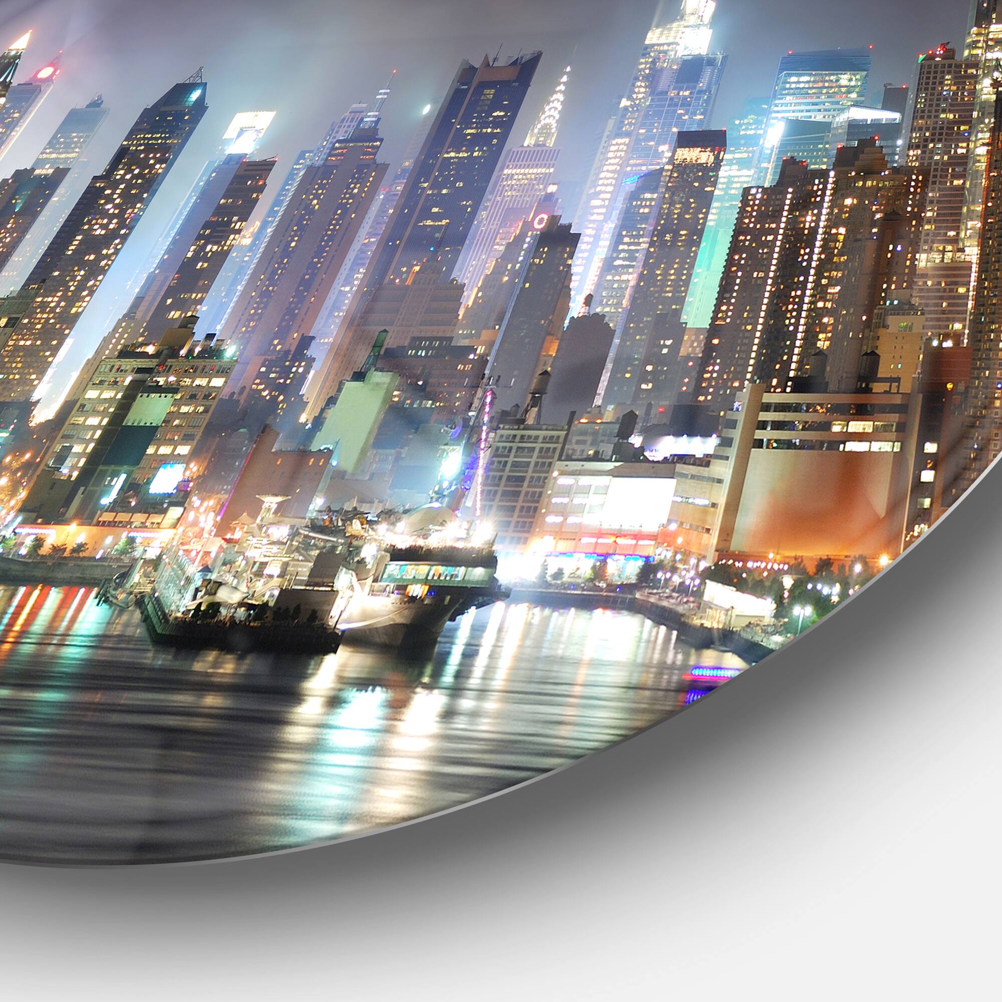 Designart - New York Times Square in Blue Light' Ultra Glossy Cityscape Circle Wall Art