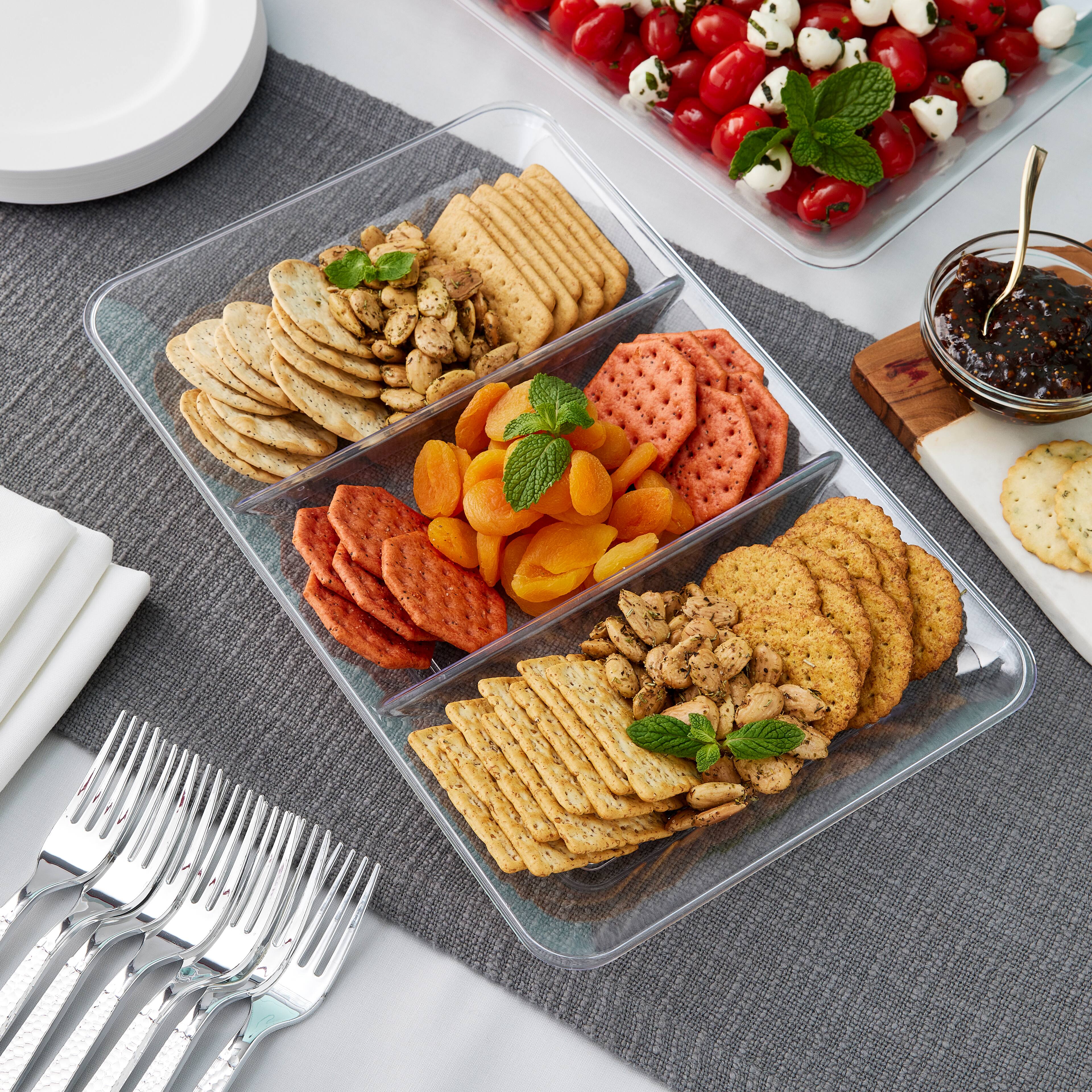 12 Pack: 14&#x22; Clear 3 Compartment Tray by Celebrate It&#x2122;