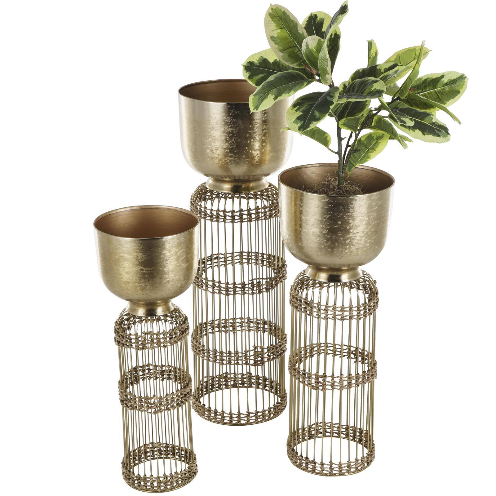 Gold Metal Textured Rounded Dome Planter & Pedestal Base Set