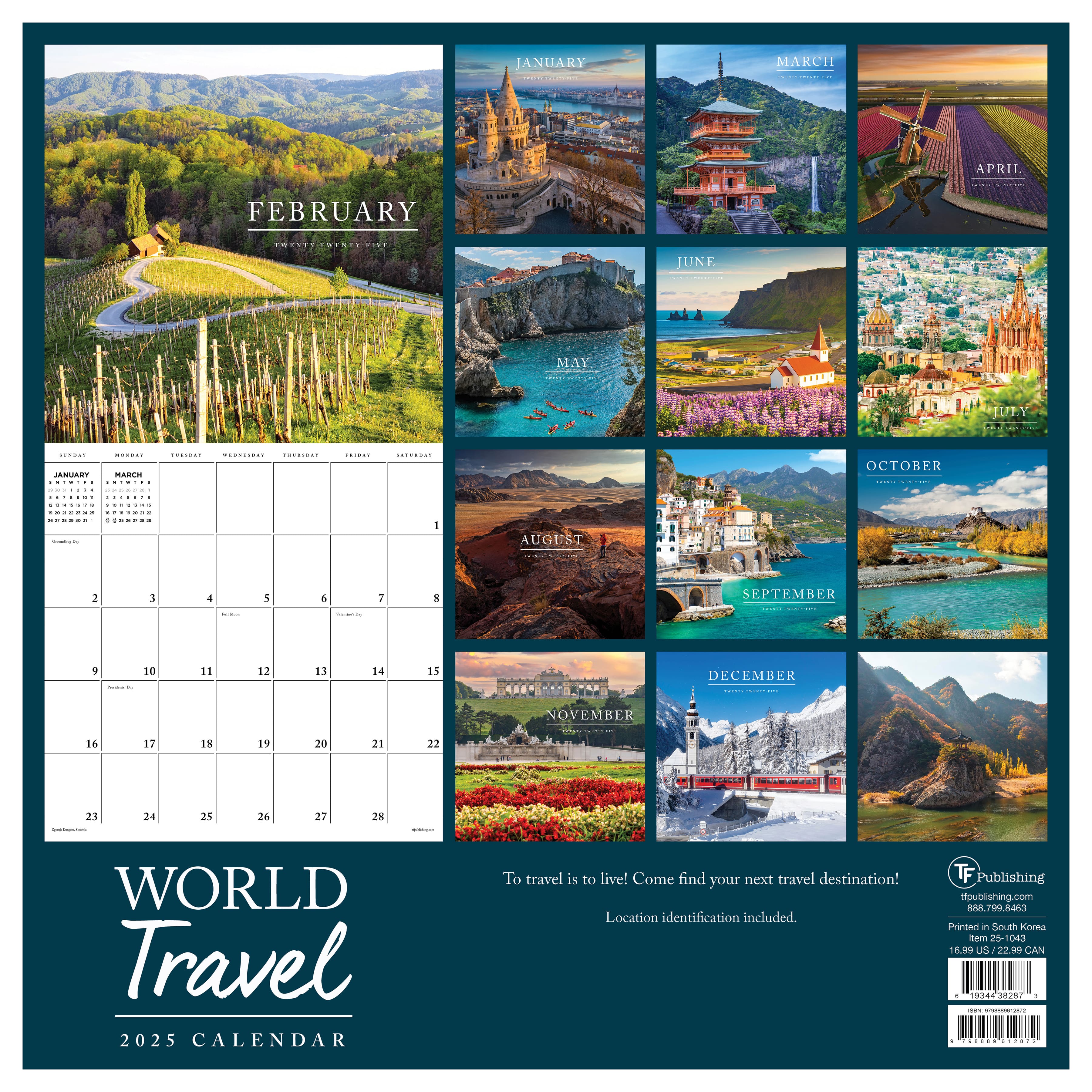 TF Publishing 2025 World Travel Wall Calendar