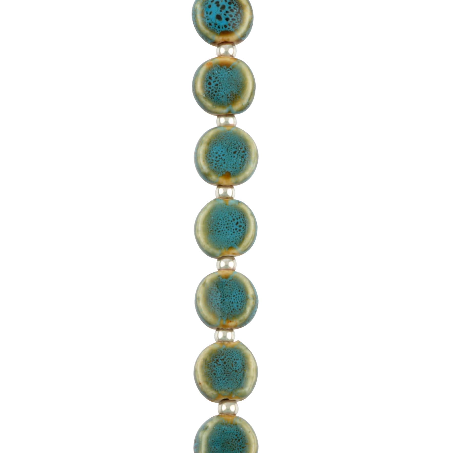 12 Packs: 13 ct. (156 total) Teal Reactive Glaze Ceramic Flat Round Beads, 11mm by Bead Landing™