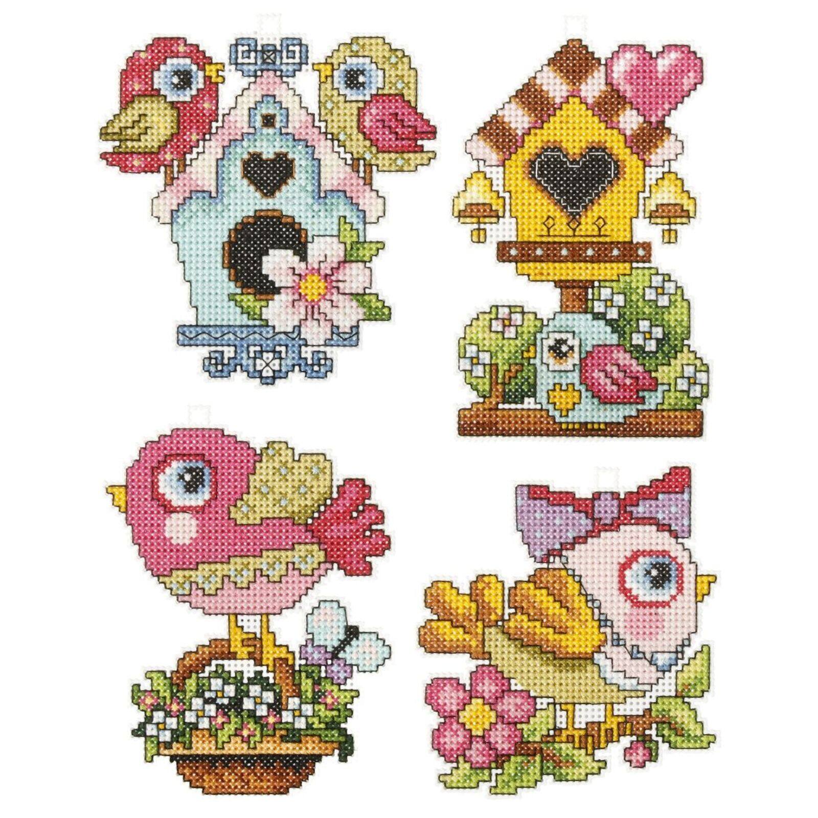 Orchidea Plastic Canvas Counted Cross Stitch Kit With Plastic Canvas Birds Set Of 4 Designs