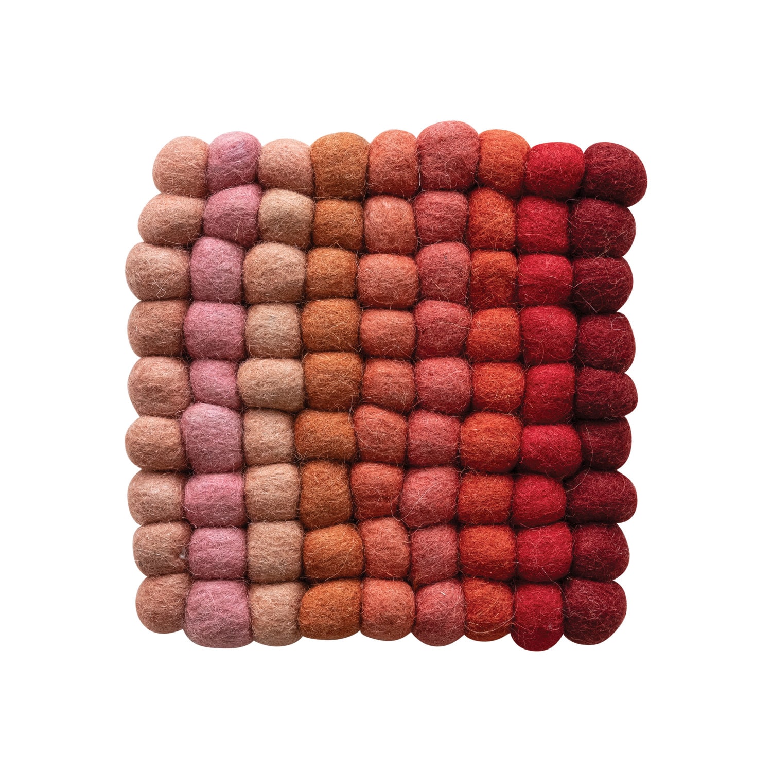 Hello Honey® 7.5" Red, Pink & Blush Handmade Wool Felt Ball Square Trivet