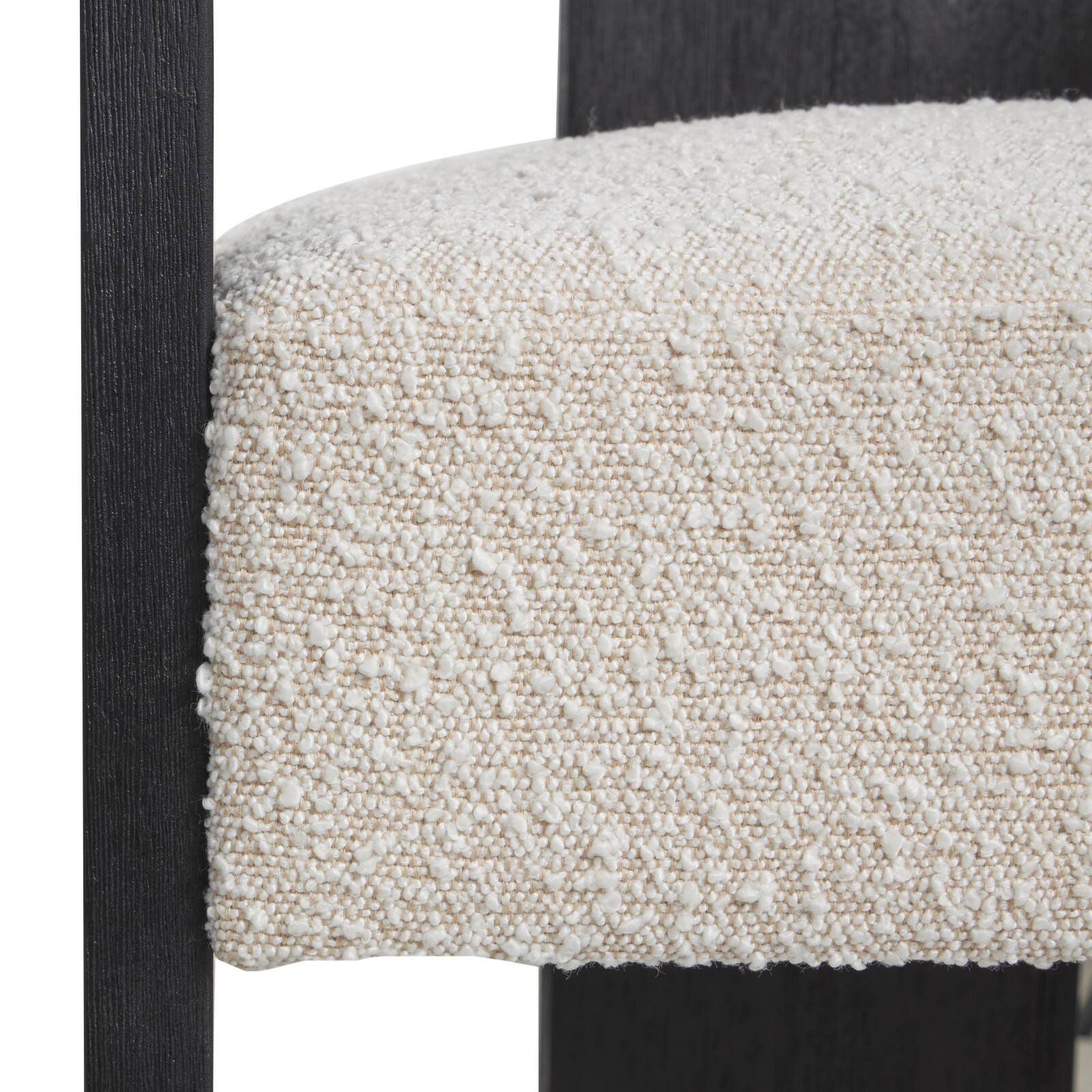 White Curved Back Mid-Century Modern Round Accent Chair with Black Wood Frame