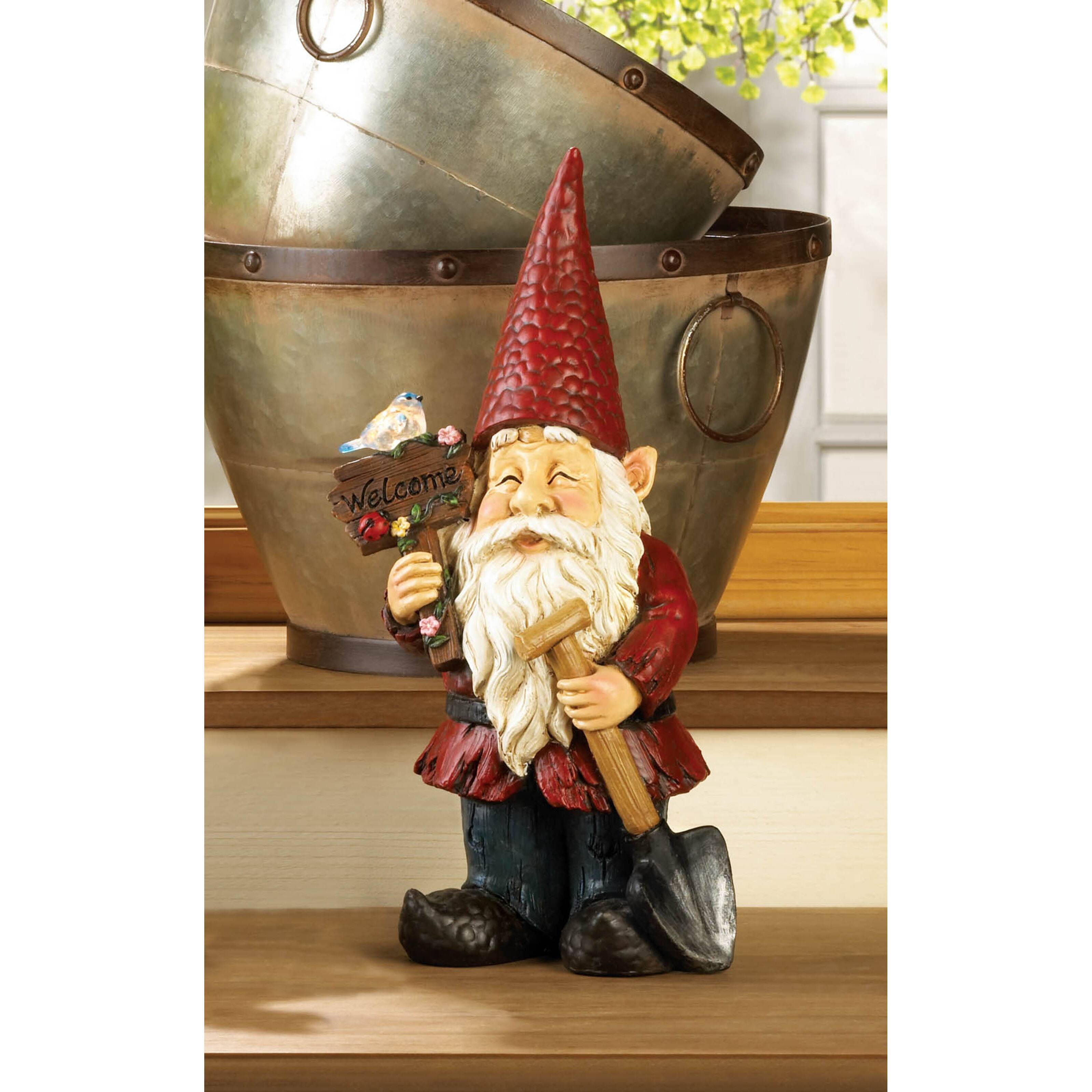 15&#x22; Welcome Gnome Solar Garden Statue