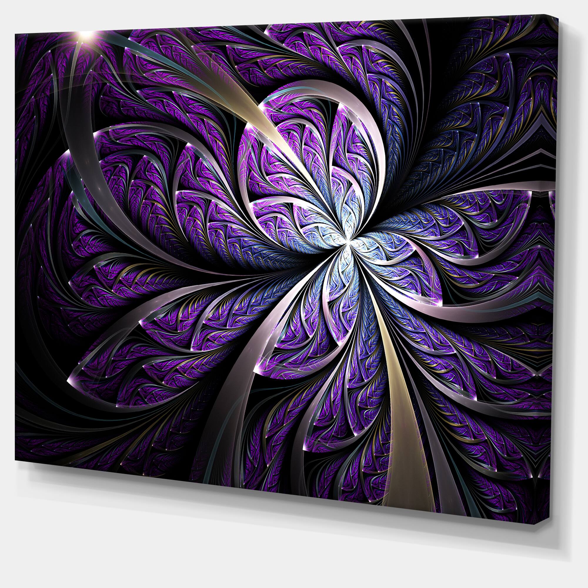 Designart - Glittering Purple Fractal Flower - Floral Canvas Art Print