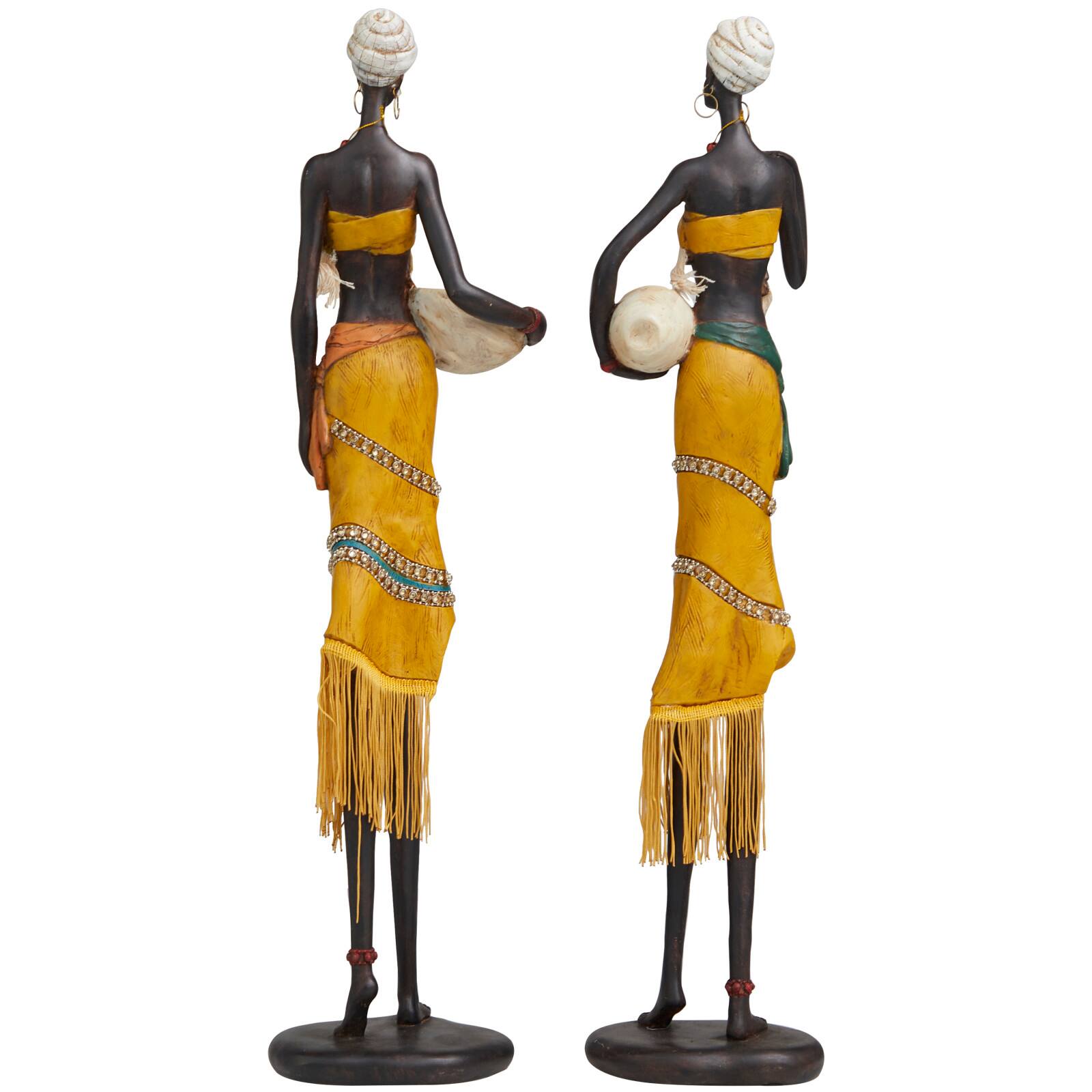 Handmade Polystone African Inspired Sculpture Set