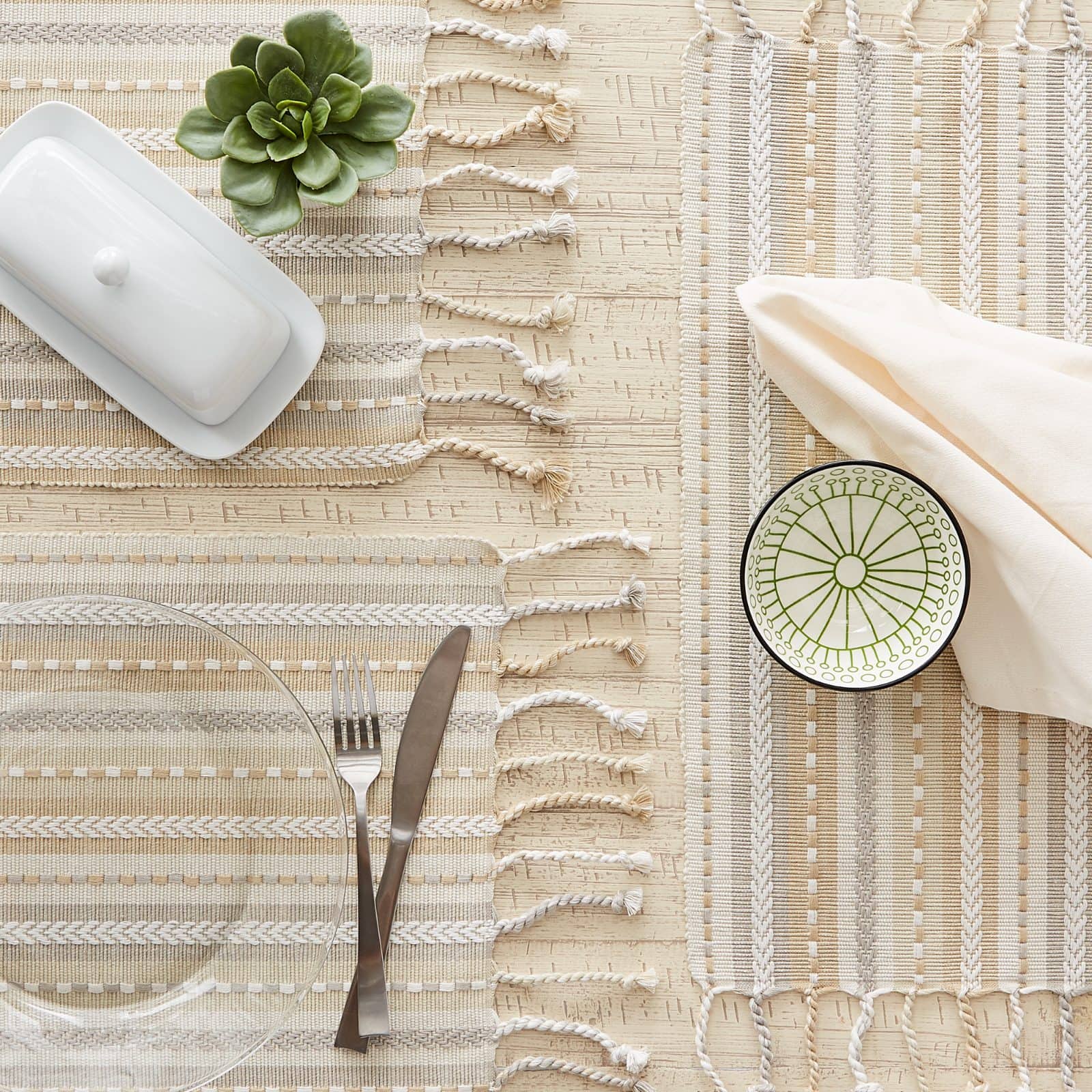 DII® Natural Tonal Stripe with Fringe Placemats, 6ct.