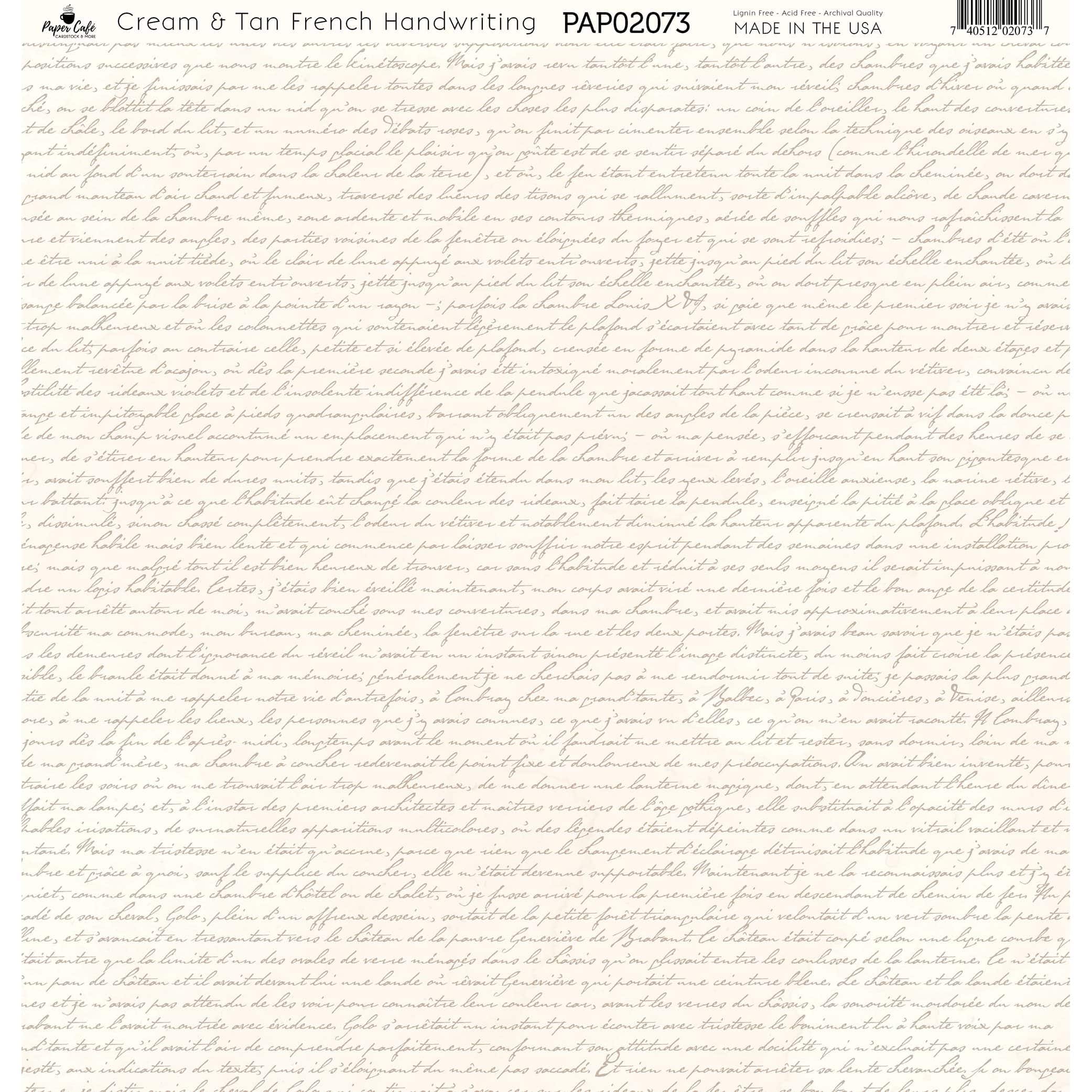 Paper Caf&#xE9; Cream &#x26; Tan French Writing 12&#x22; x 12&#x22; Cardstock, 15 Sheets