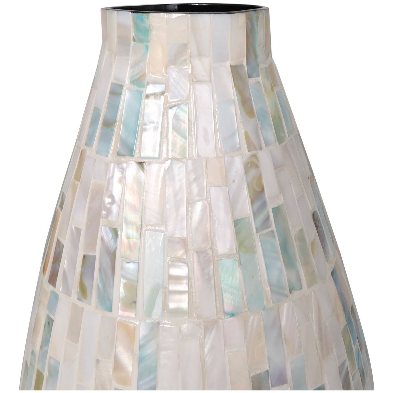 19" White Mother of Pearl Handmade Mosaic Inspired Vase with Pastel Blue & Pink Accents
