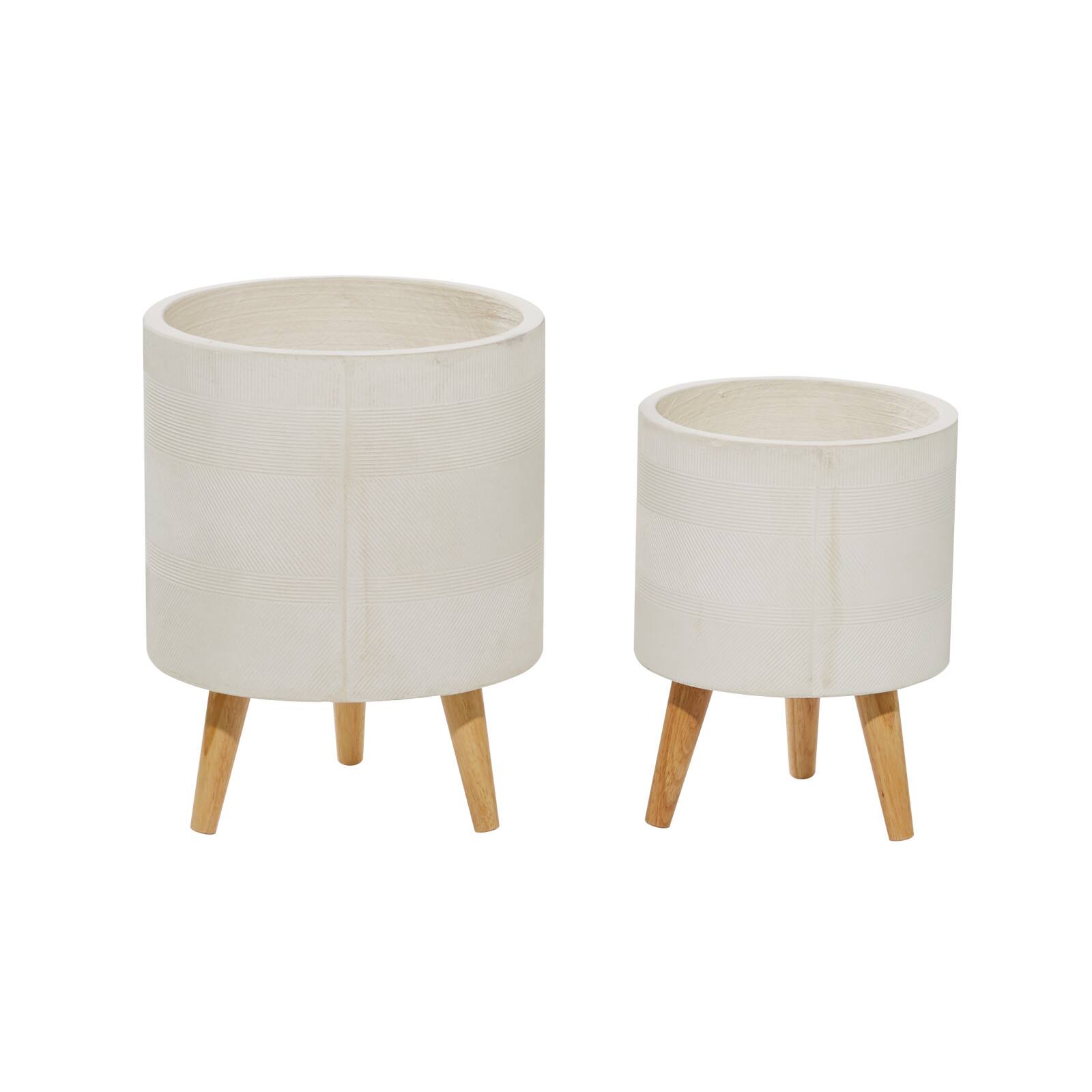 Set of 2 White Polystone Contemporary Planter, 13" 16"