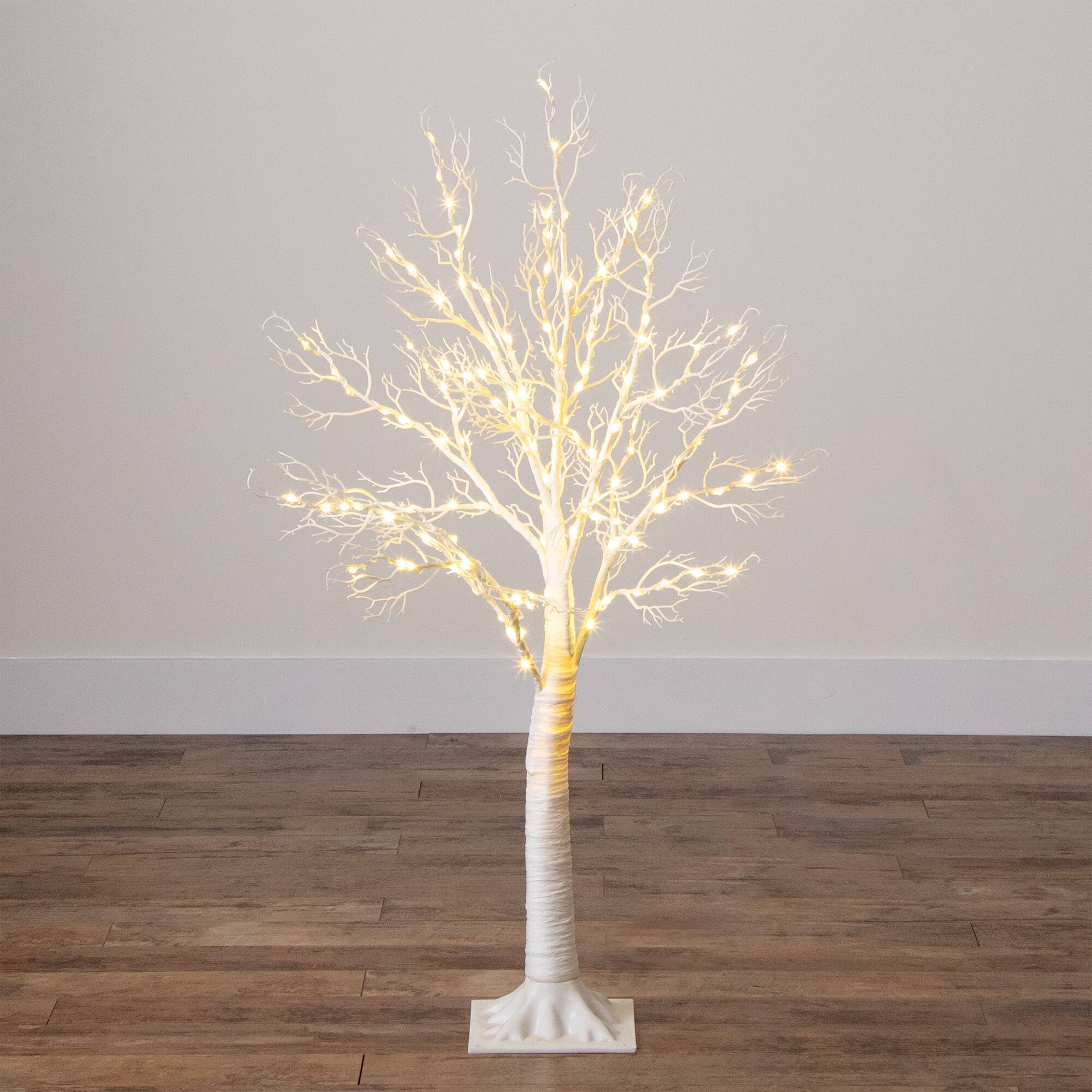 4ft. Pre-Lit White Twig Artificial Tree, Warm White LED Lights