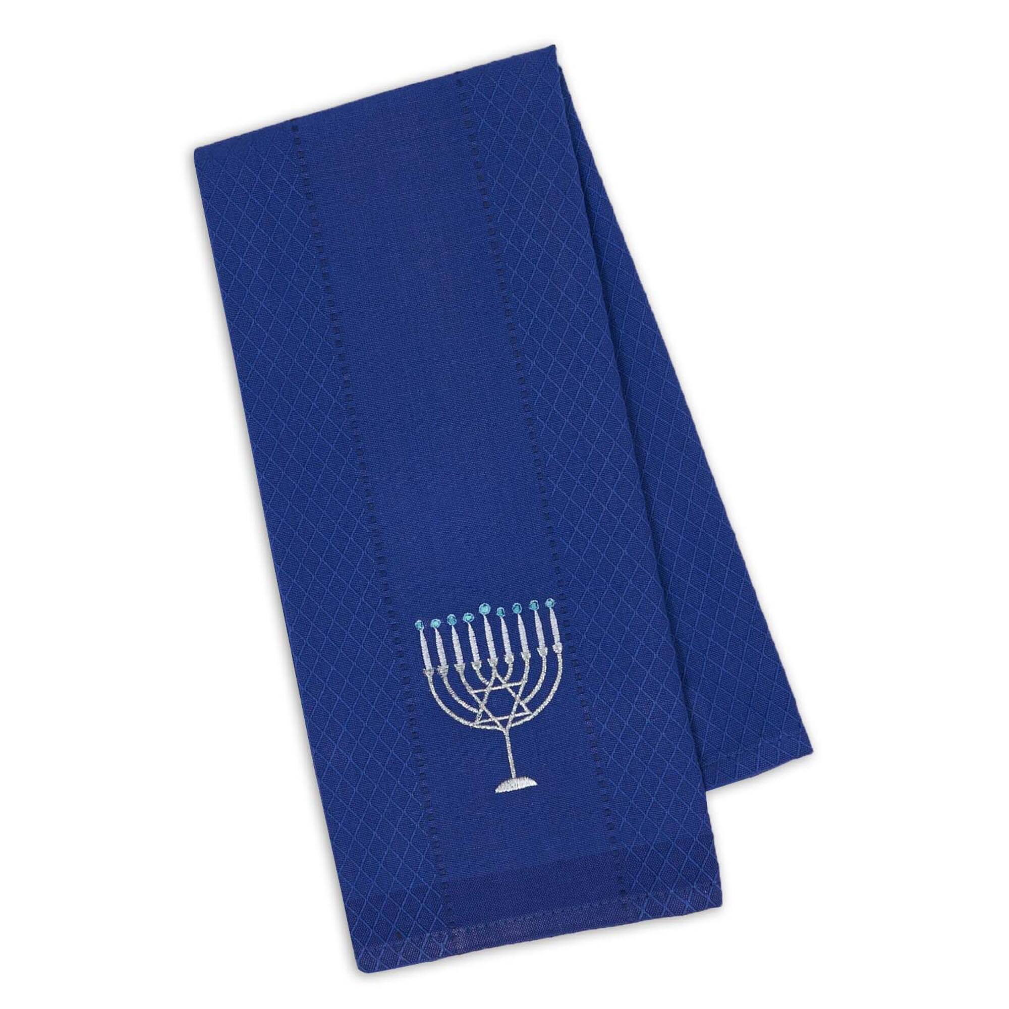 DII® Assorted Blue Hanukkah Embroidered Dishtowels Set