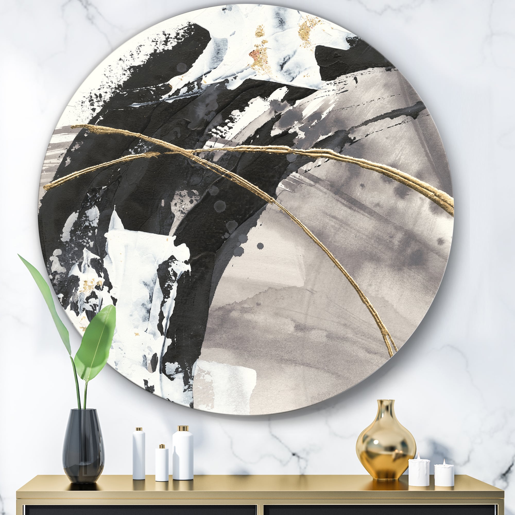 Designart - Glam Painted Arcs I - Glam Metal Circle Wall Art