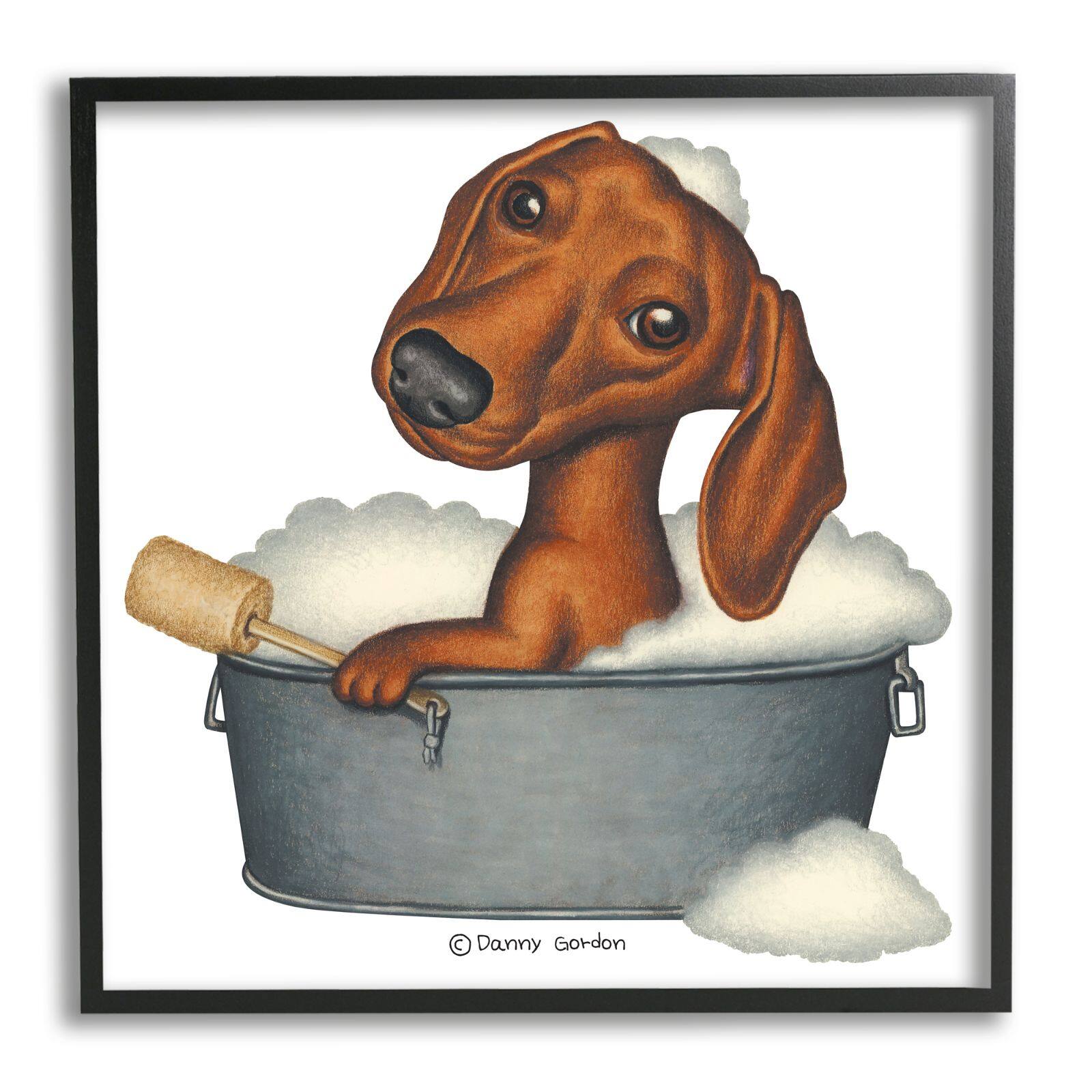 Stupell Industries Dachshund in Tin Tub Bubble Bath Country Pet Framed Wall Art