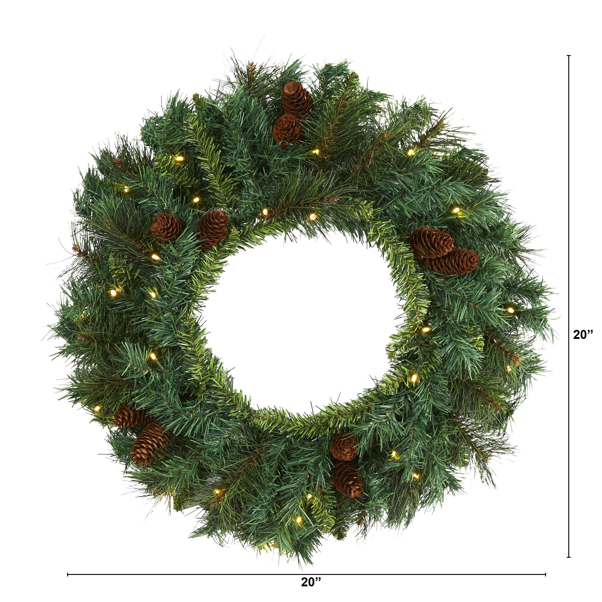 20&#x22; LED Mixed Pine &#x26; Pinecone Artificial Christmas Wreath