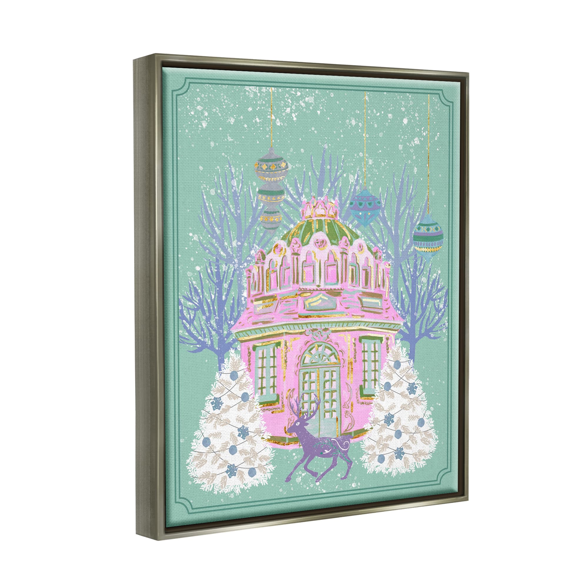 Stupell Industries Vintage Pastel Holiday Reindeer Framed Floater Canvas Wall Art