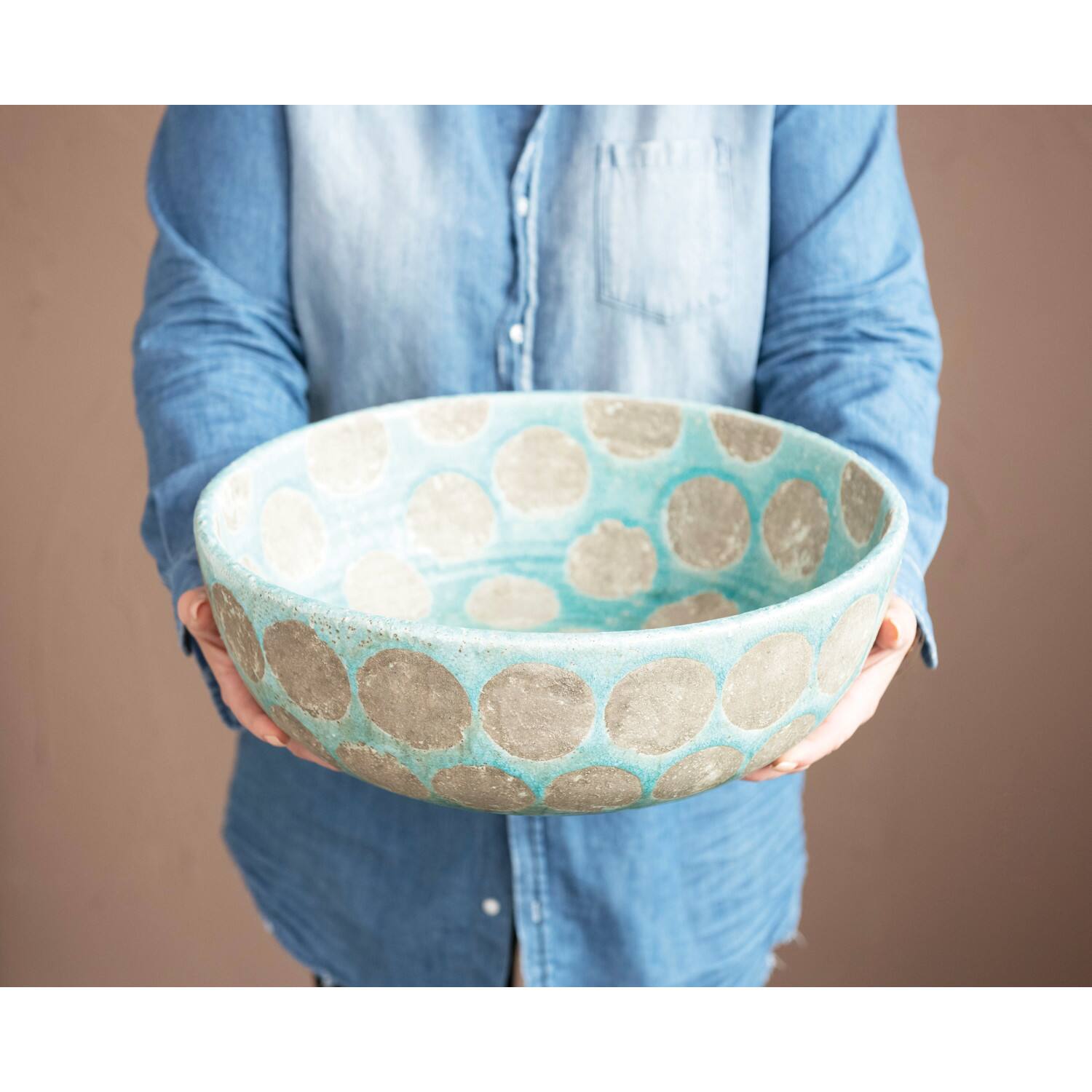 Hello Honey® 16" Decorative Terra-Cotta Bowl with Wax Relief Dots