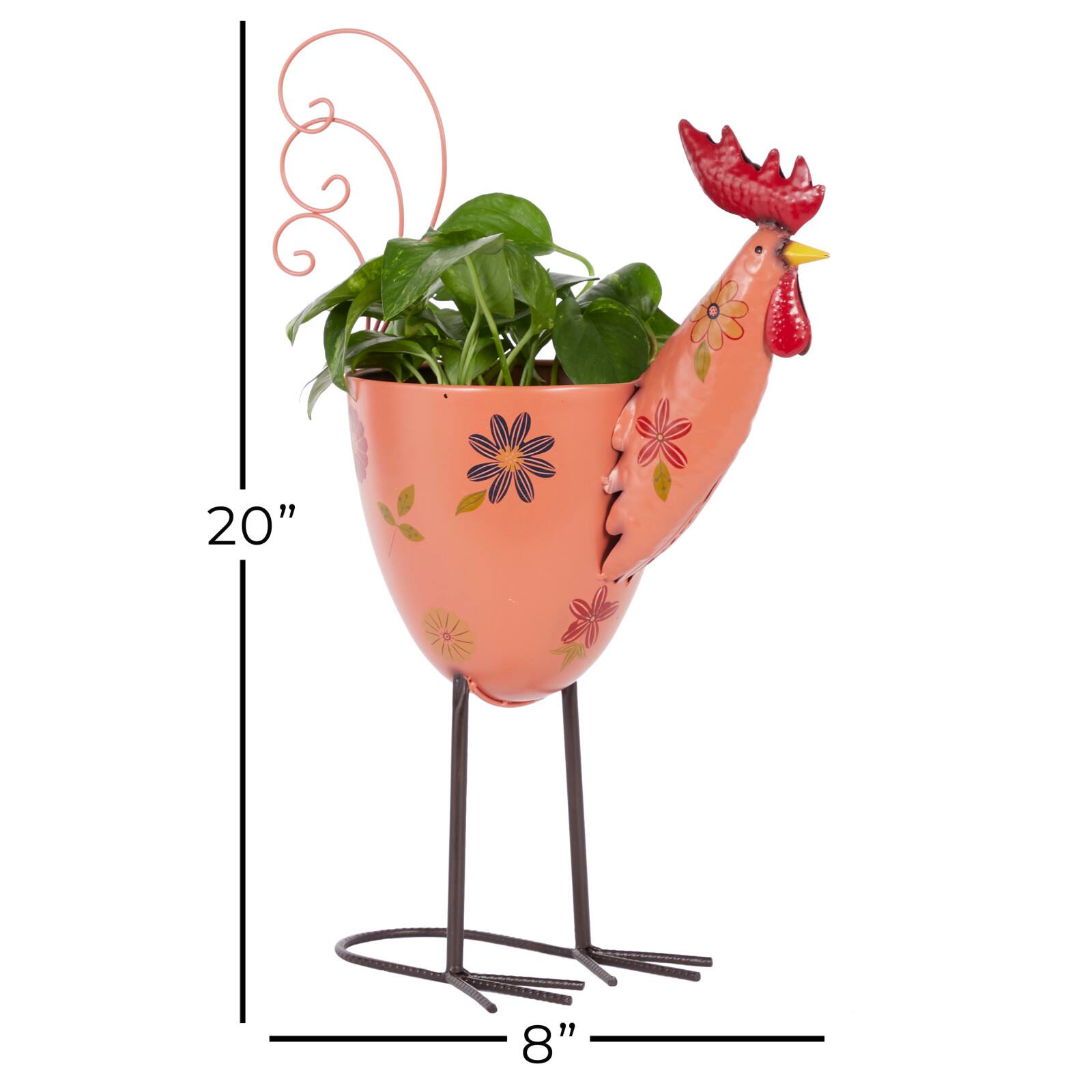 20" Pink Iron Eclectic Rooster Planter