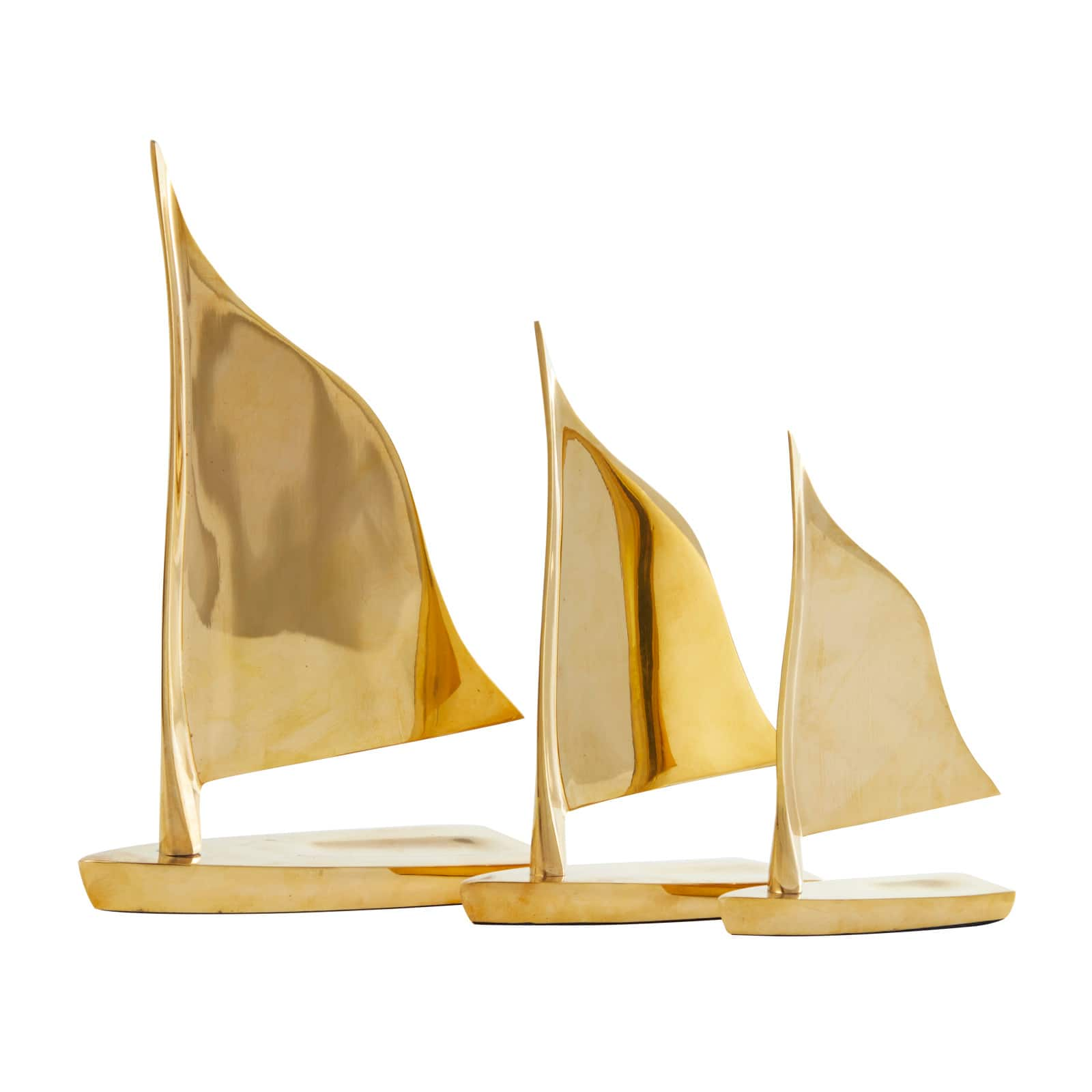 Gold Metal Sail Boat Sculpture Set