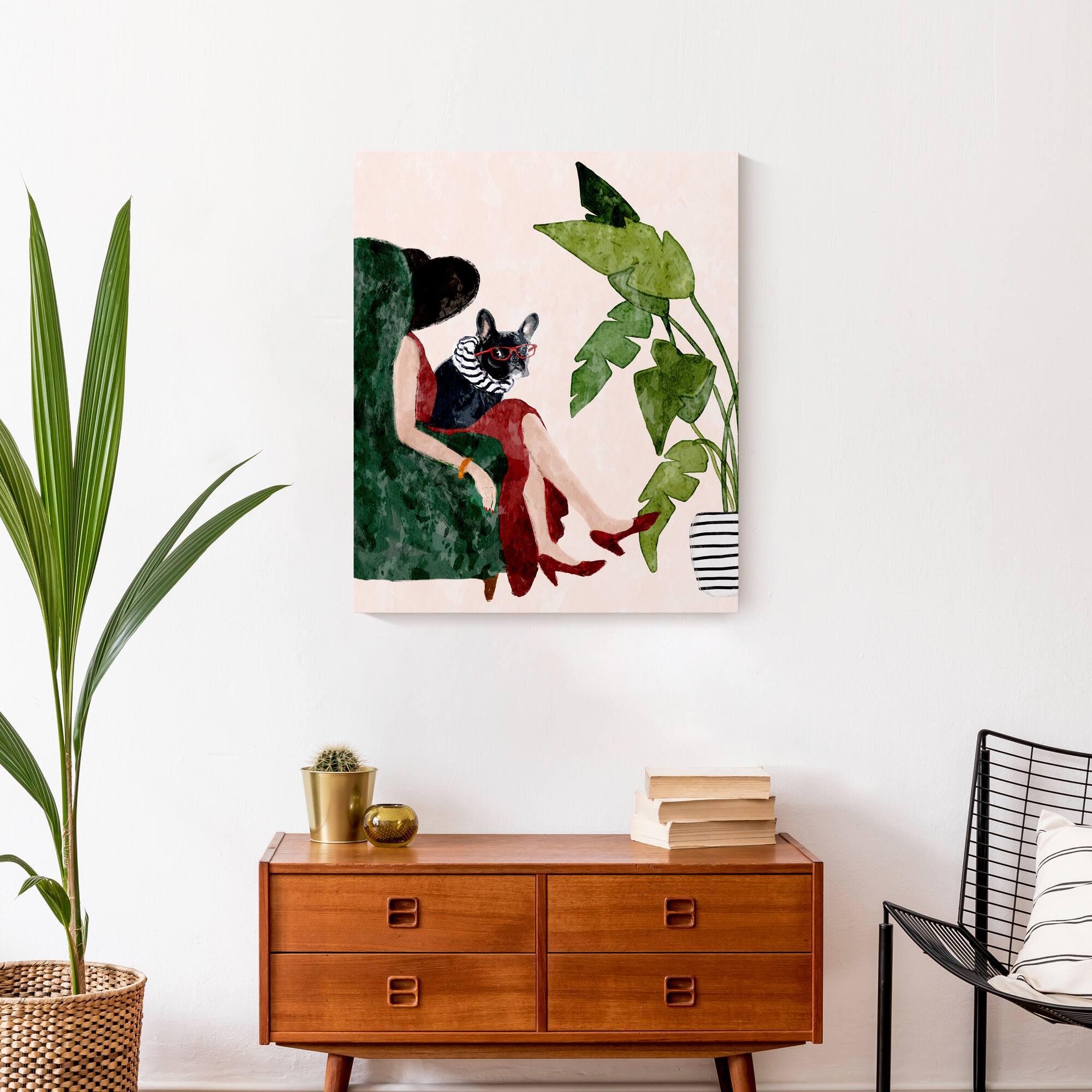 Sophisticated Dog & Woman 2 Canvas Wall Art