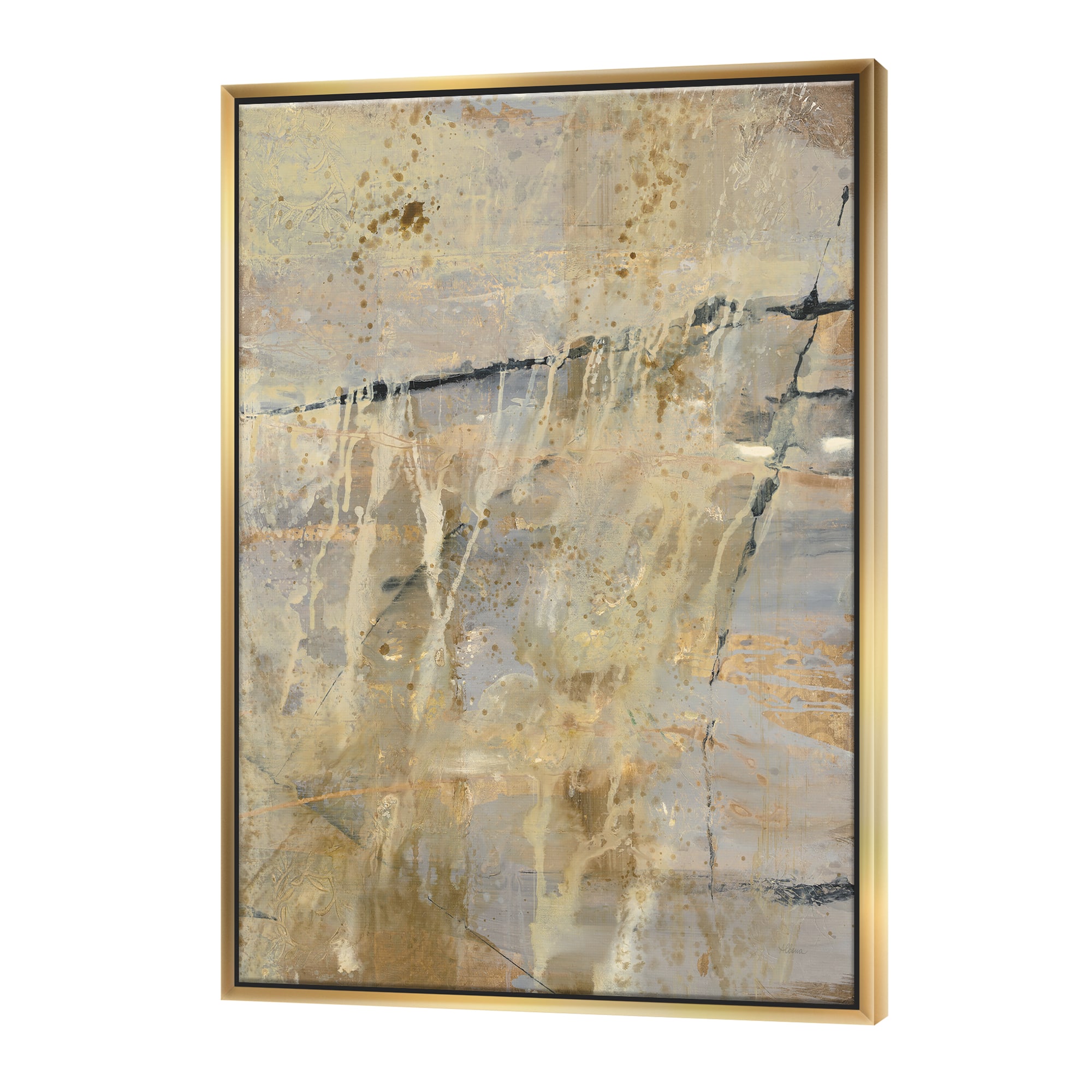 Designart - Geometric Cream Block II - Modern Glam Canvas in Gold Frame