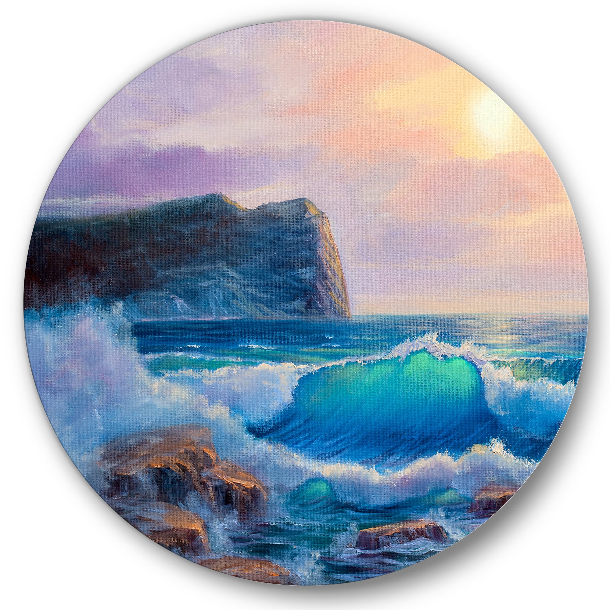 Designart - Blue Waves Breaking At The Beach III - Nautical & Coastal Metal Circle Wall Art