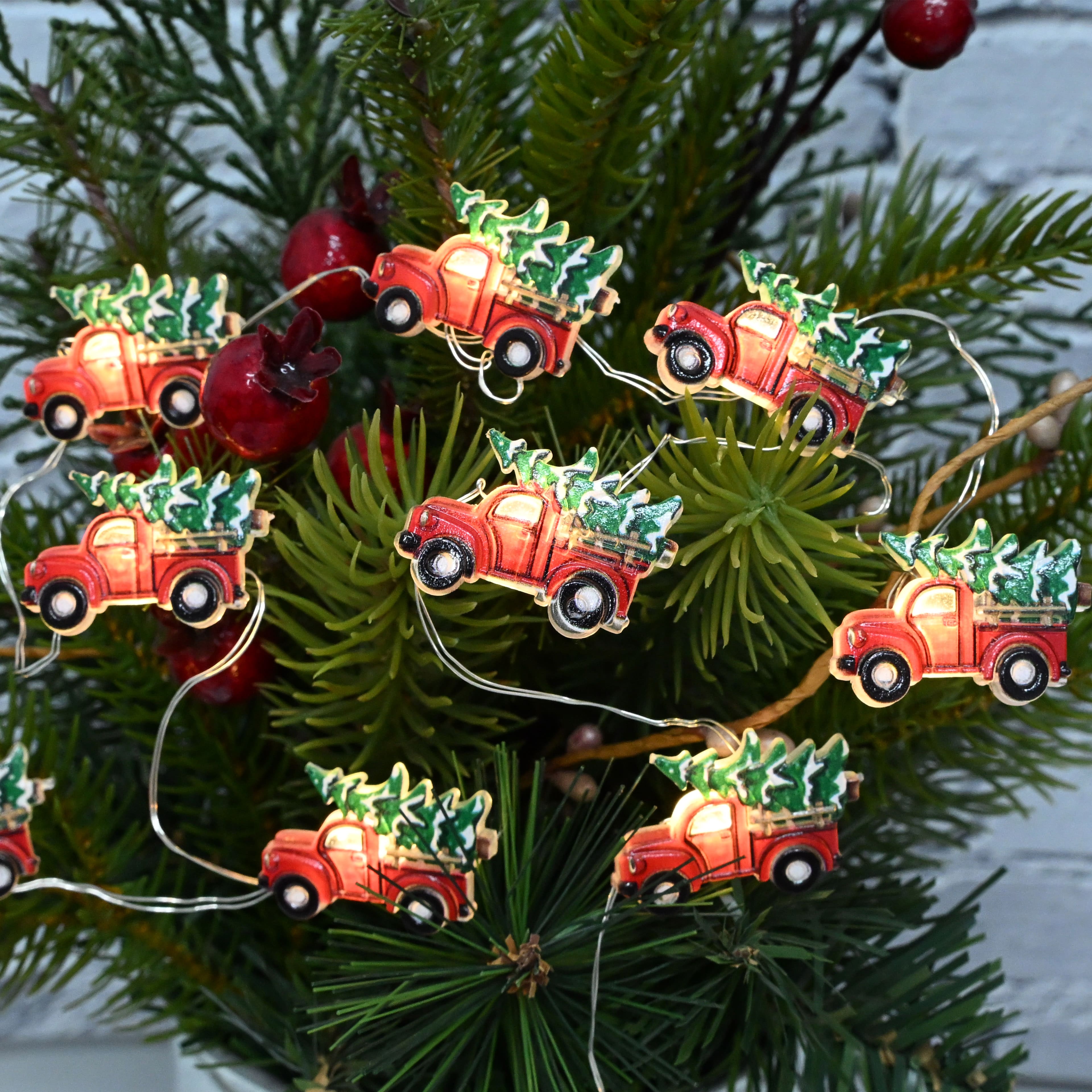 18ct. Warm White LED Red Truck &#x26; Christmas Tree String Lights on Silver Wire by Ashland&#xAE;