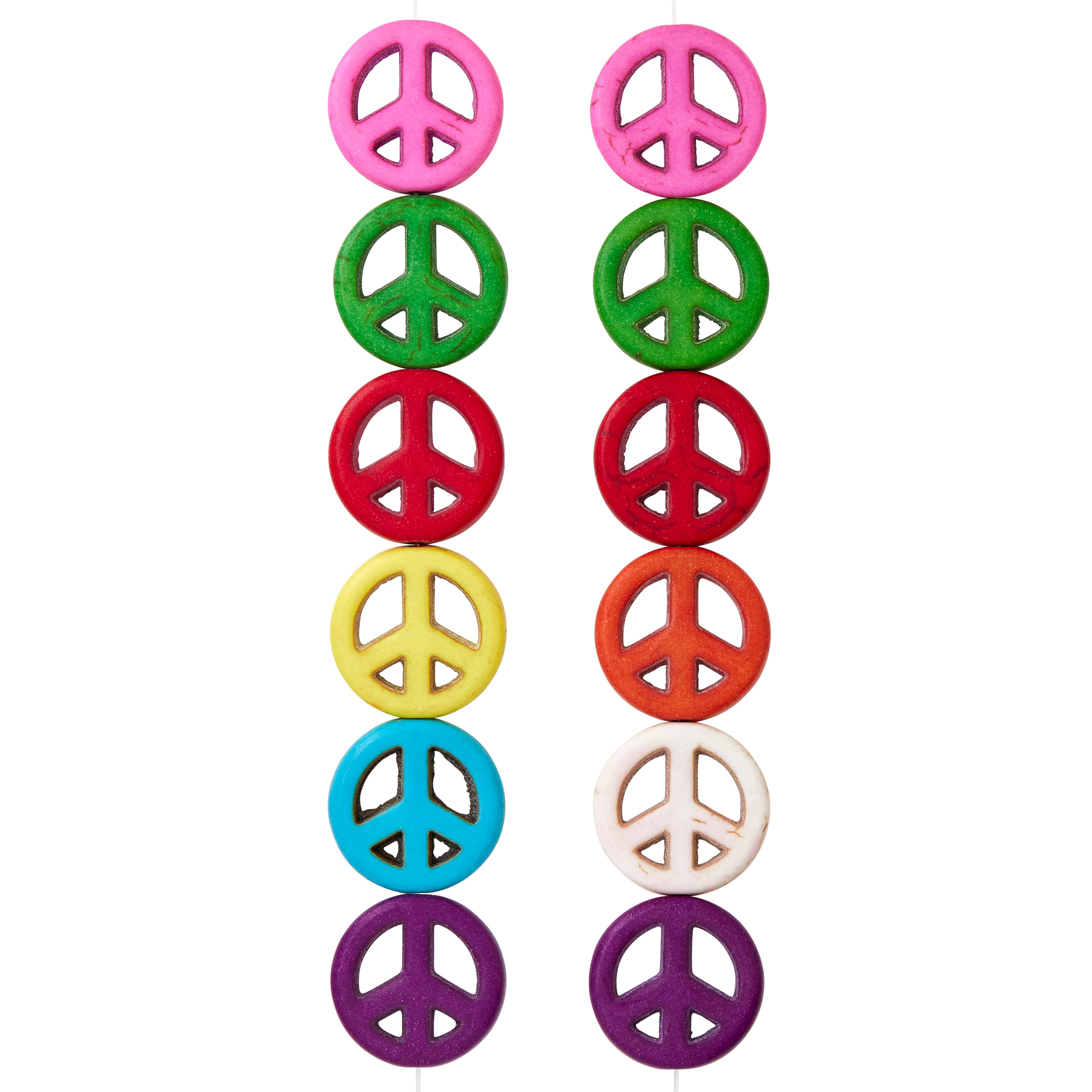 12 Pack:  Multicolor Dyed Reconstituted Stone Peace Sign Beads, 15mm by Bead Landing&#x2122;