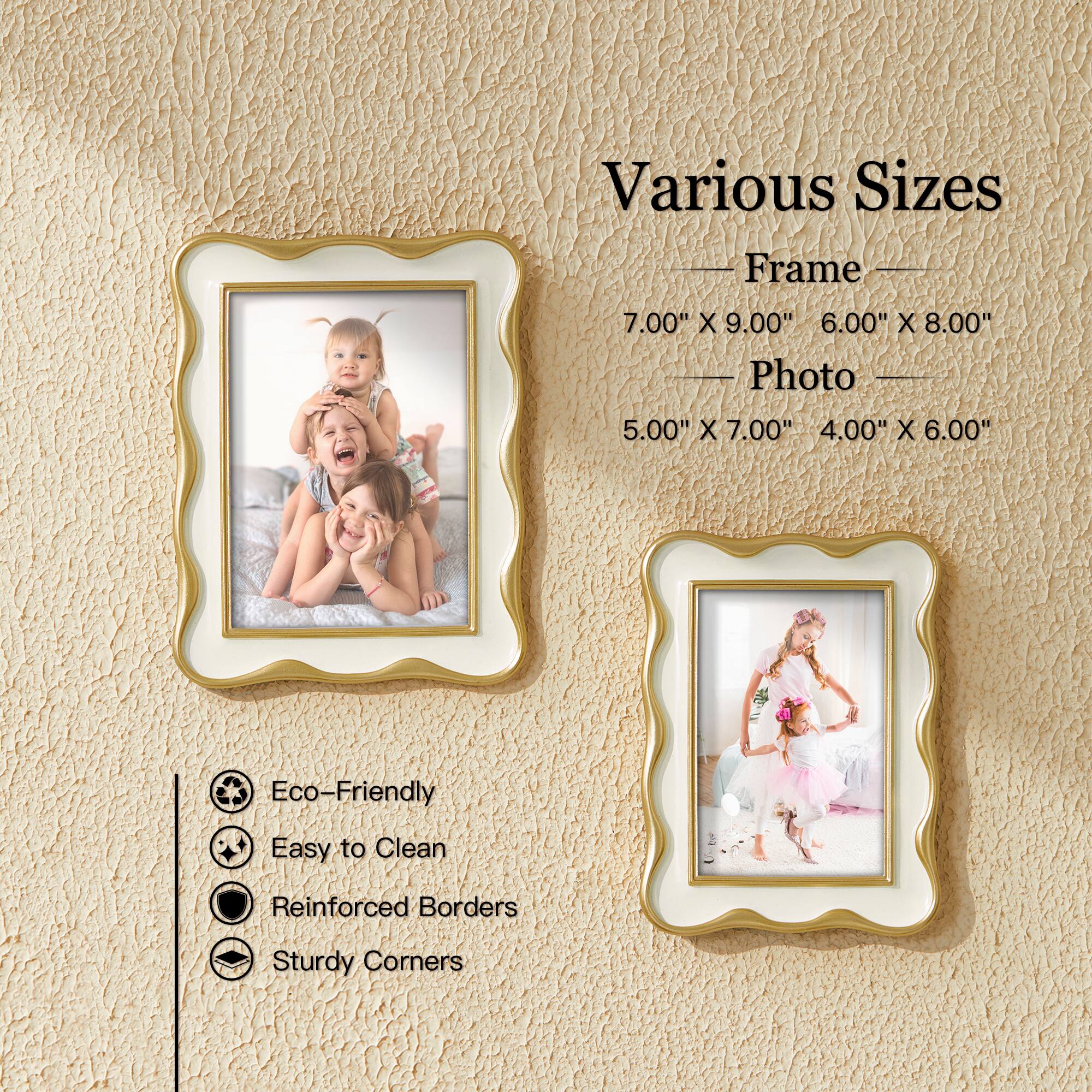Glitzhome&#xAE; Vintage White with Gold Wavy Edge Tabletop Picture Frame Set