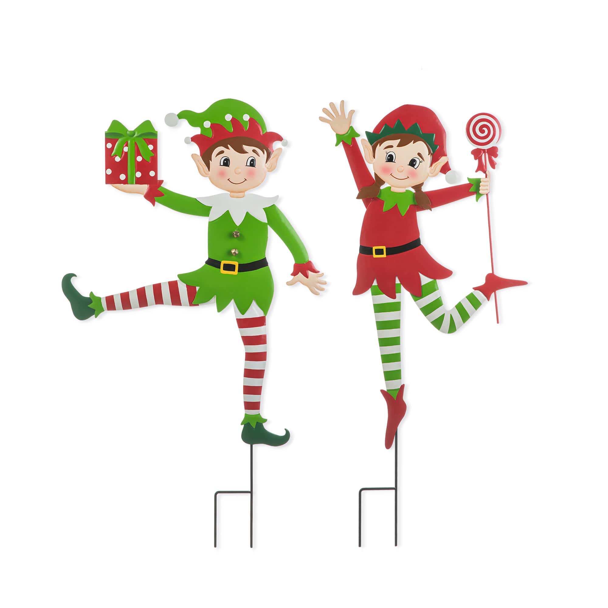 Glitzhome® 3ft. Metal Dancing Elf Yard Stake Set