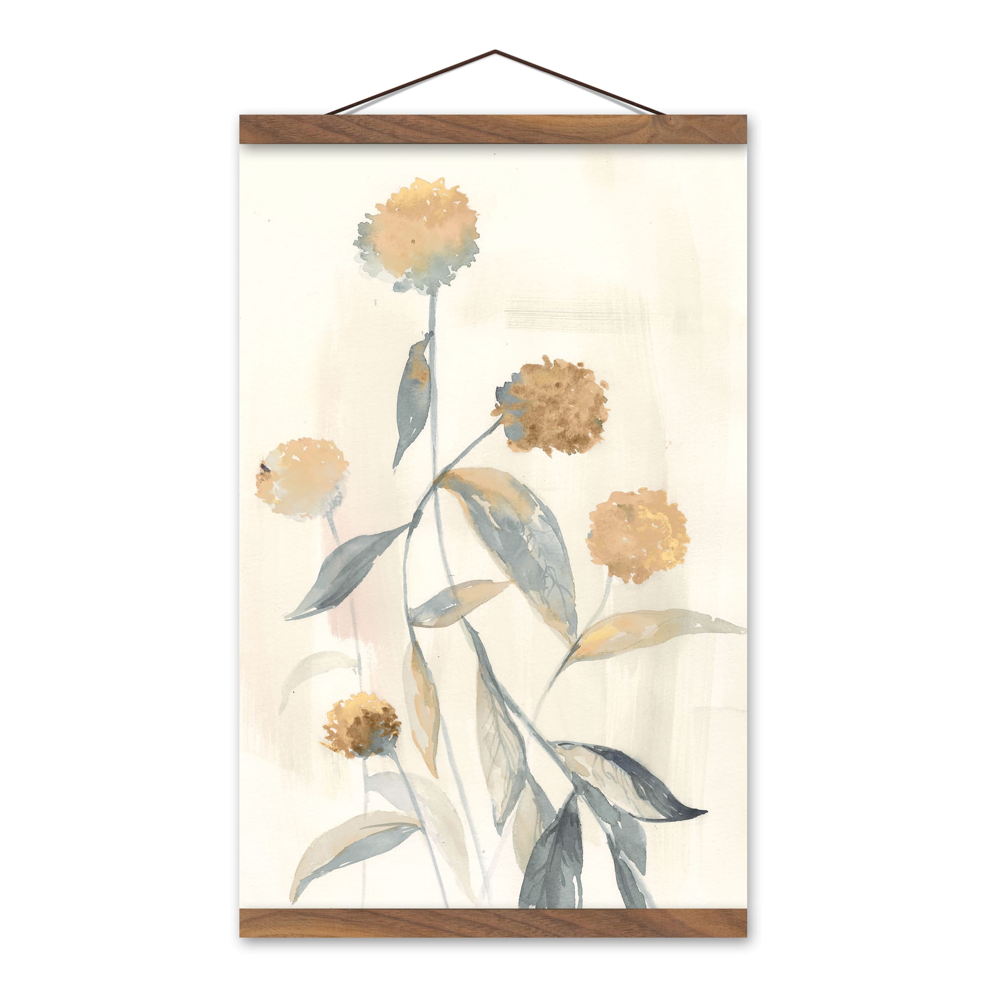 Yellow Watercolor Florals Teak Hanging Canvas