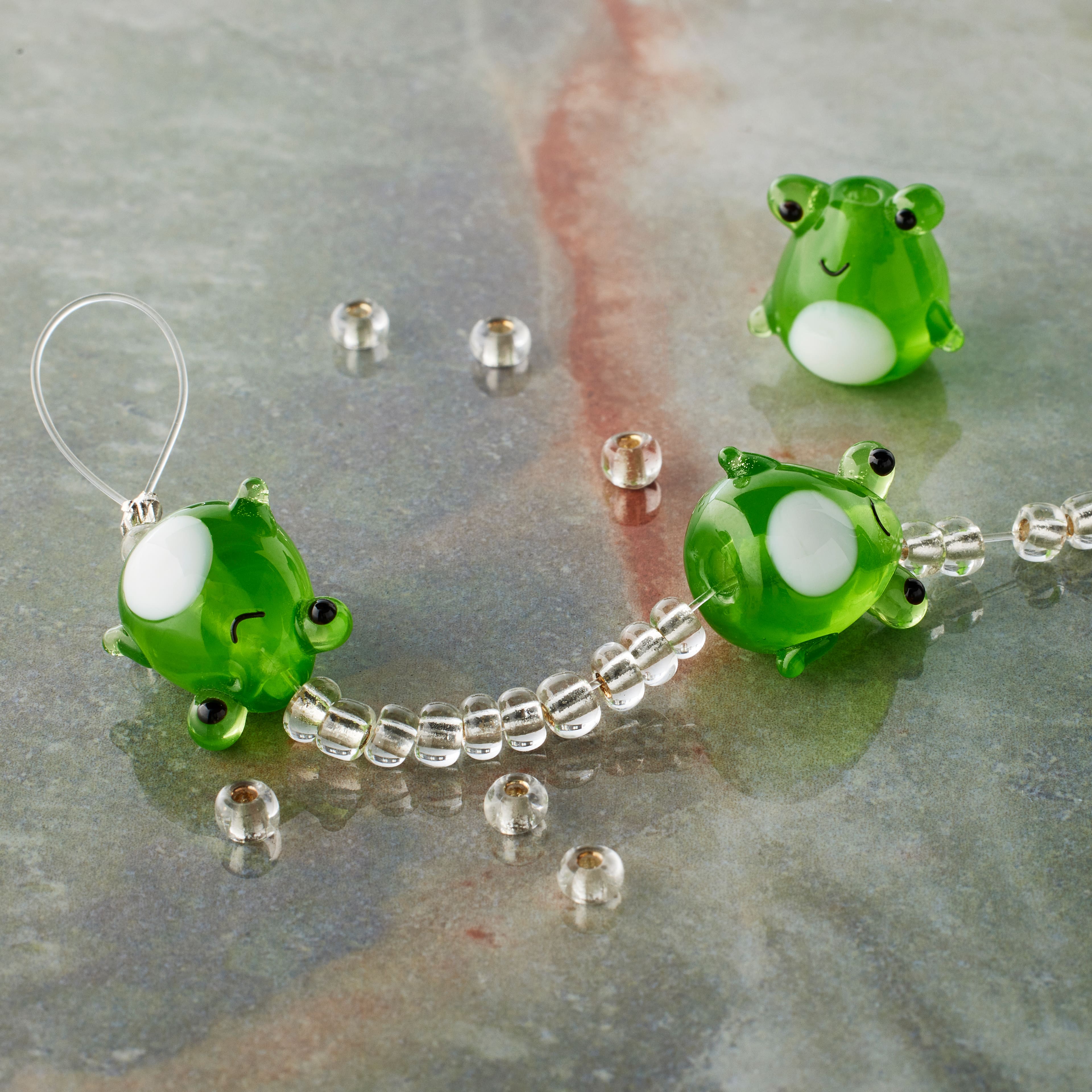 12 Pack: Green Lampwork Glass Frog Beads by Bead Landing&#x2122;
