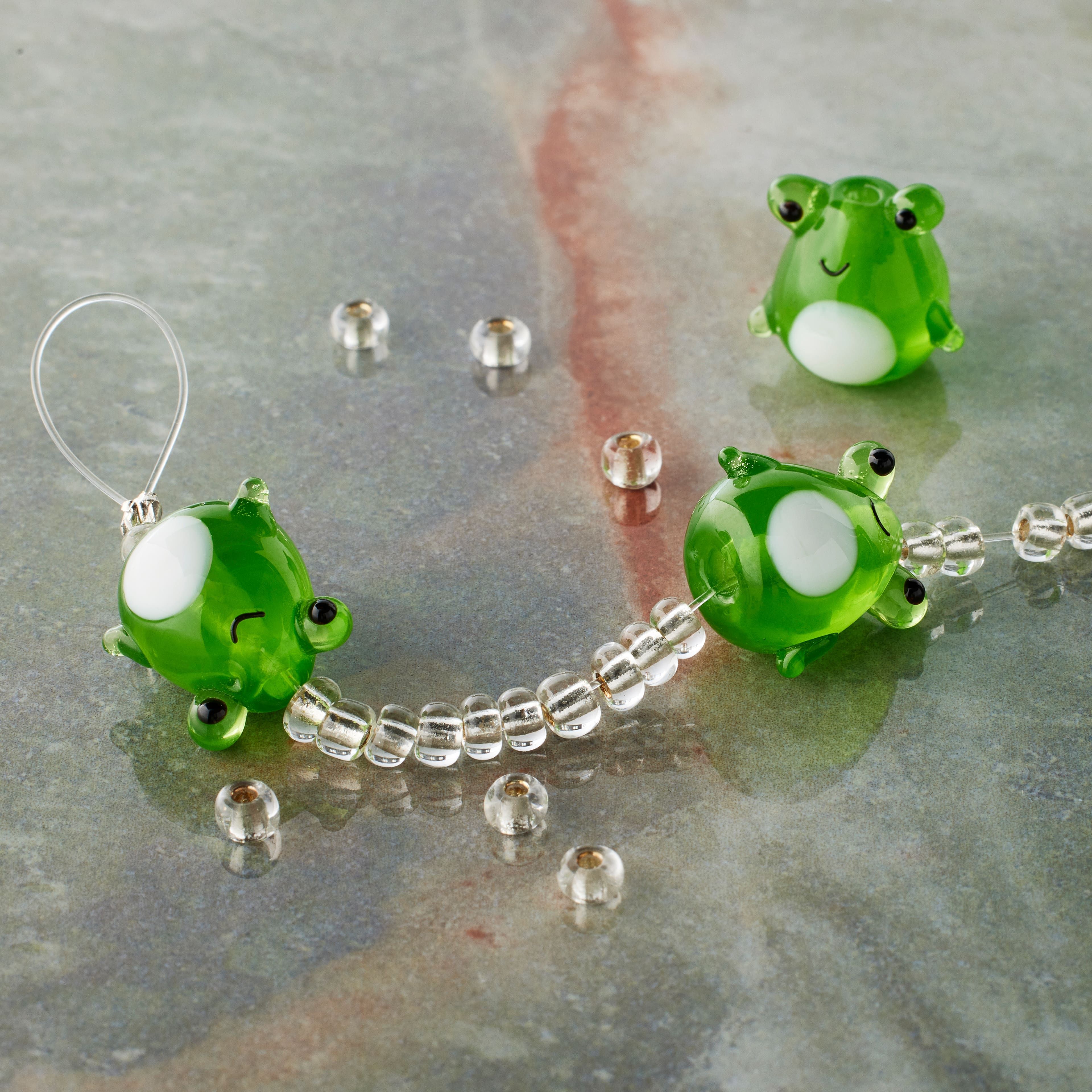 Green Lampwork Glass Frog Beads by Bead Landing™