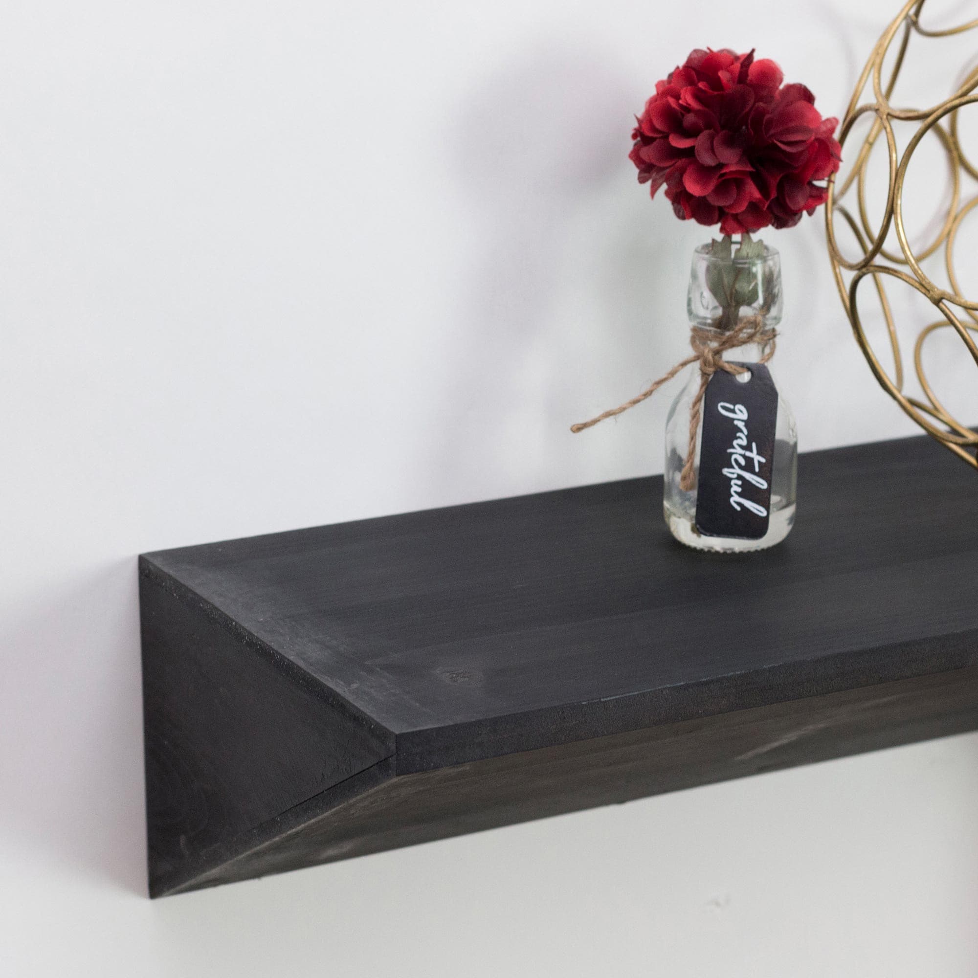 Small Black Wedge Wood Floating Wall Shelf