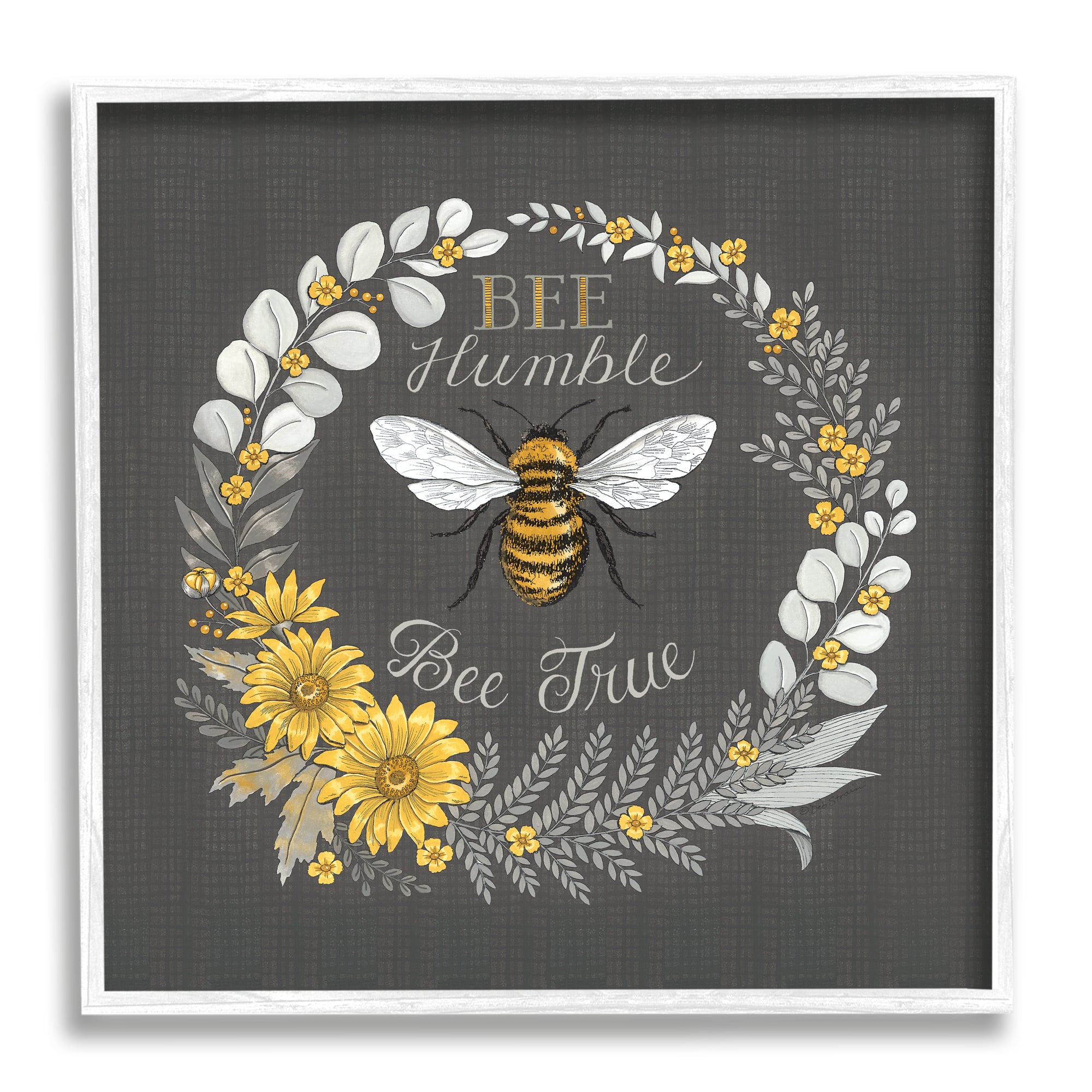 Stupell Industries Bee Humble Be True Phrase Vintage Yellow Florals Framed Wall Art
