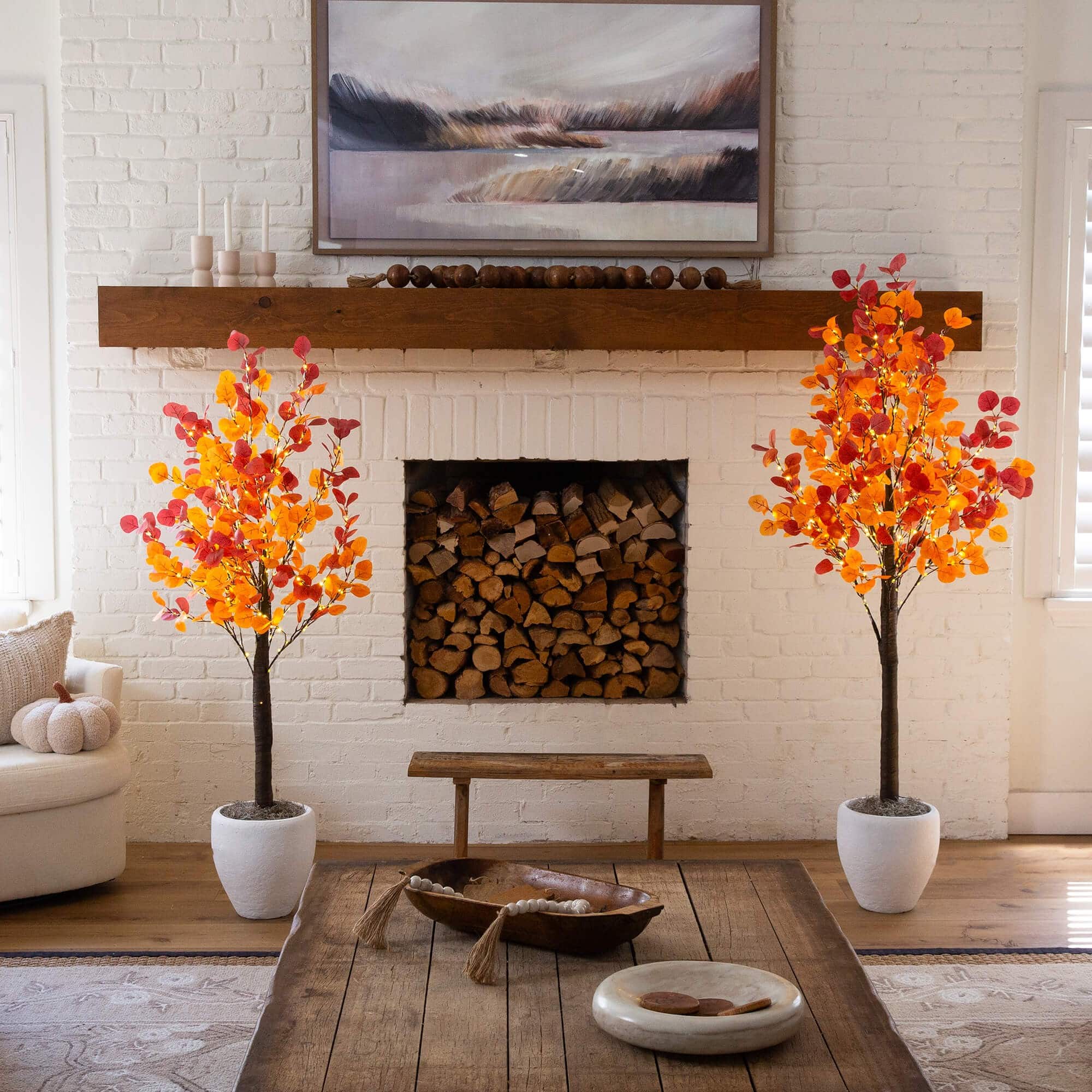 5ft. Pre-Lit Bright Autumn Eucalyptus Artificial Fall Tree with 300 Warm White LED Lights