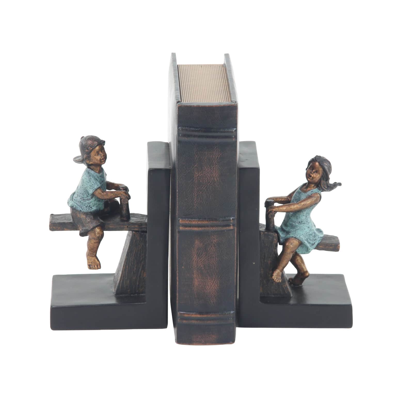 8&#x22; Brown Polystone Playing Children Bookends