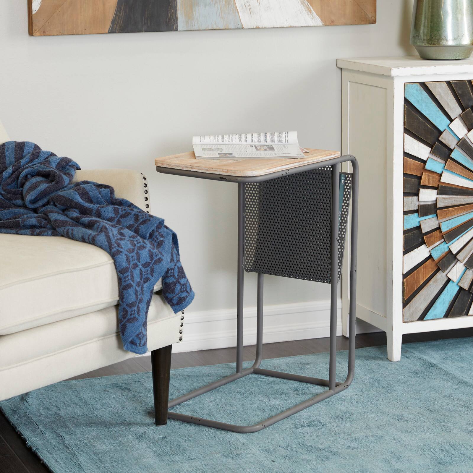 Black Metal Industrial Accent Table 25&#x22; x 20&#x22; x 12&#x22;