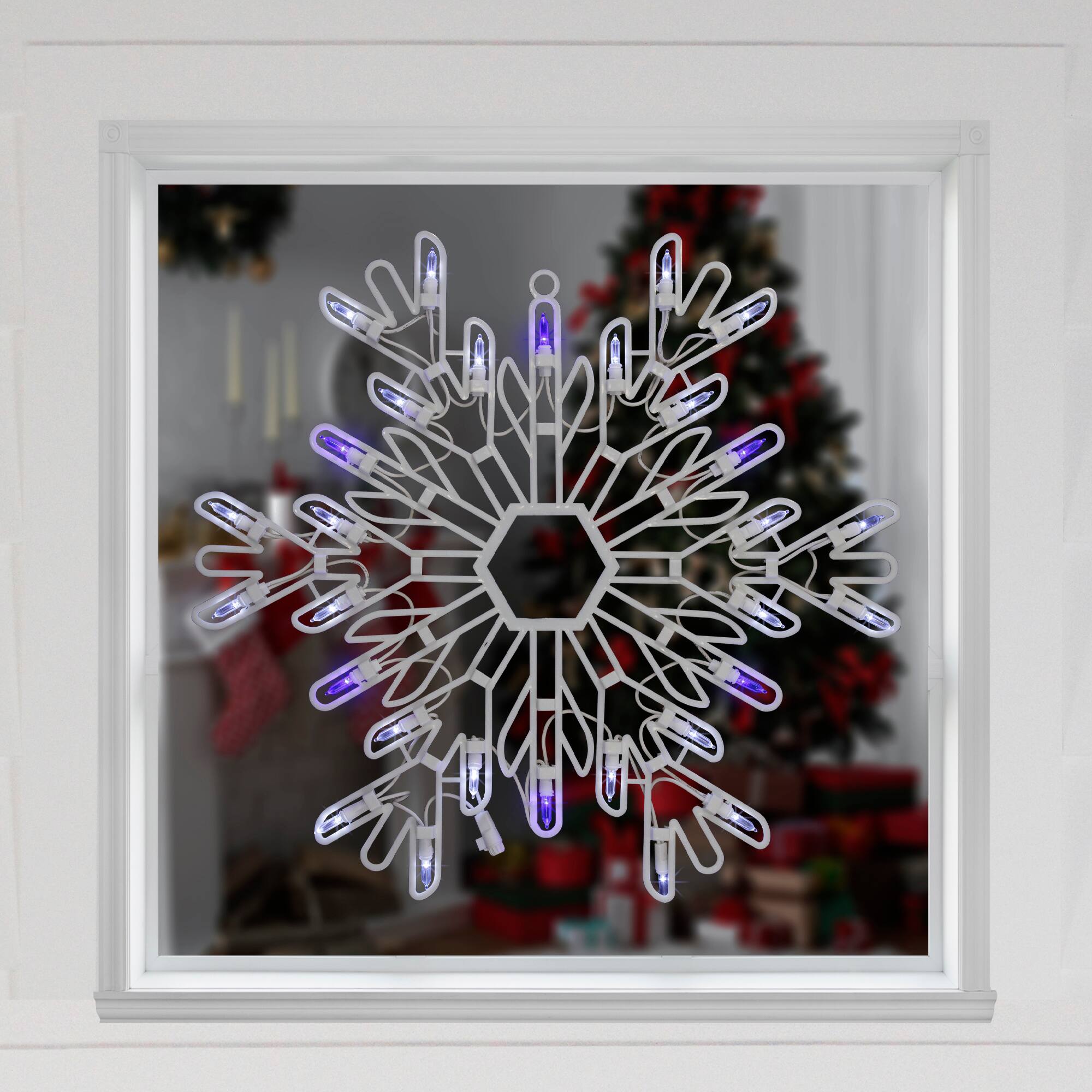 16" LED Lighted Pure White & Blue Snowflake Christmas Window Silhouette Décor