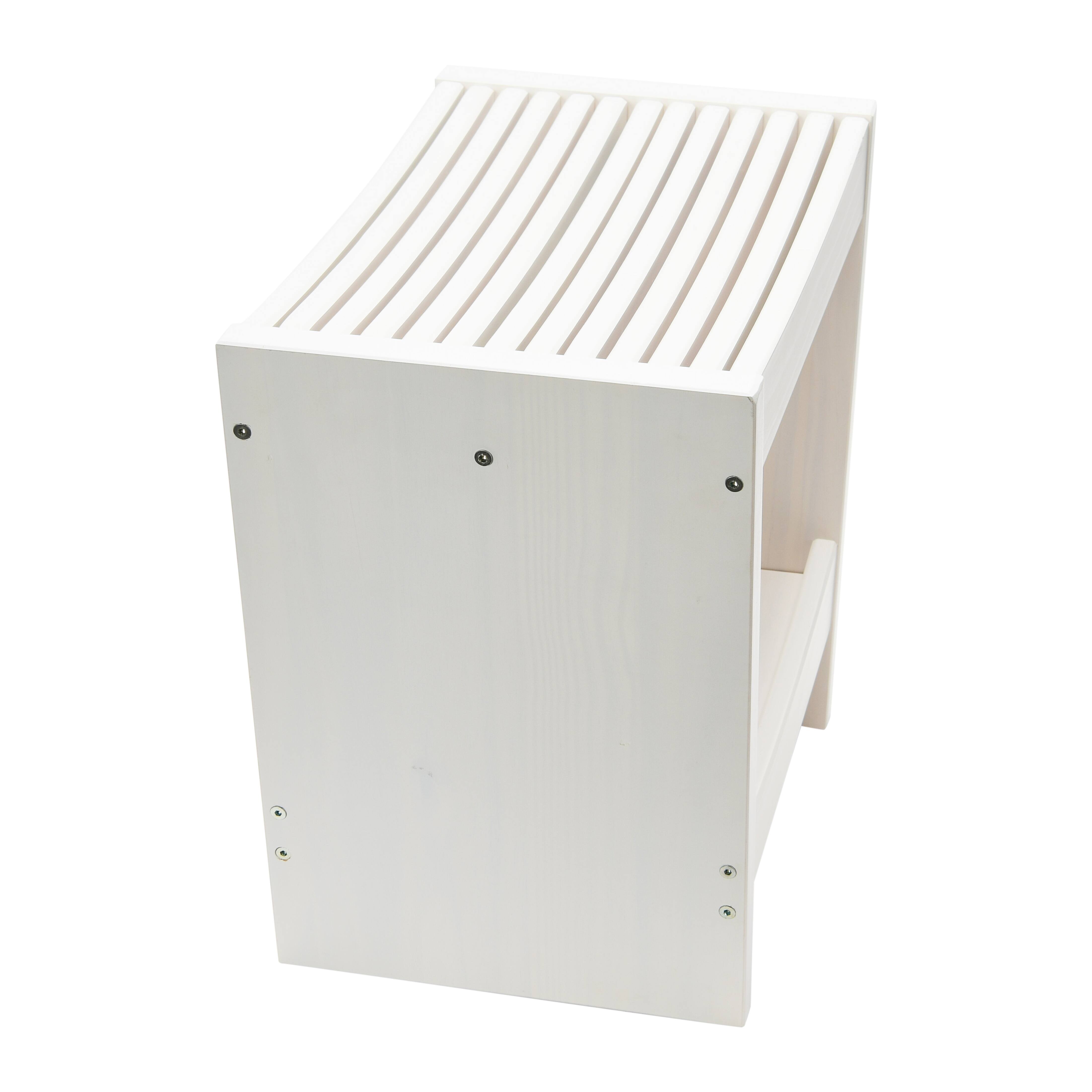 Hello Honey&#xAE; 18&#x22; Modern Slatted Solid Wood Stool With Storage Shelf
