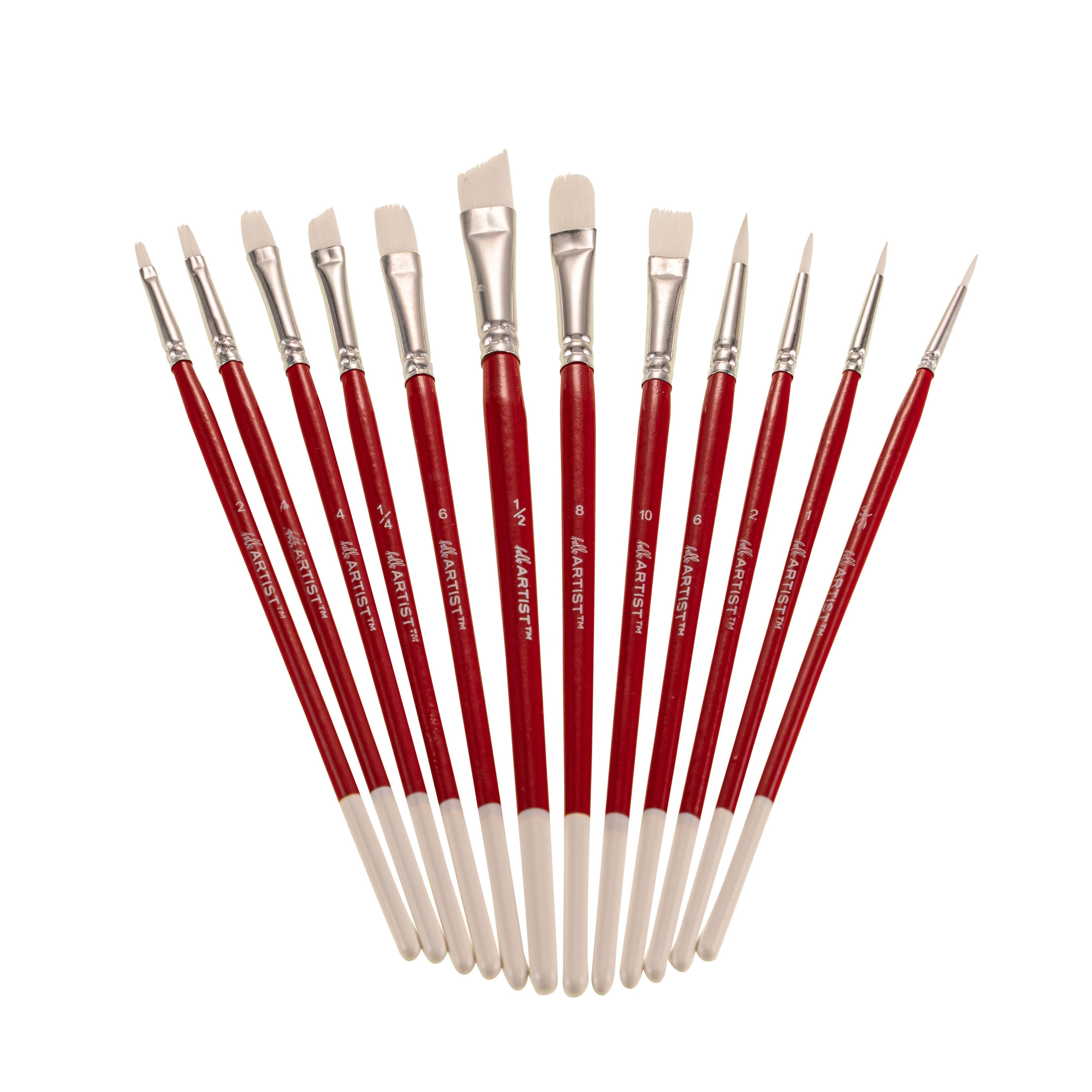Hello, Artist! Short Handle White Taklon 12 Piece Brush Set