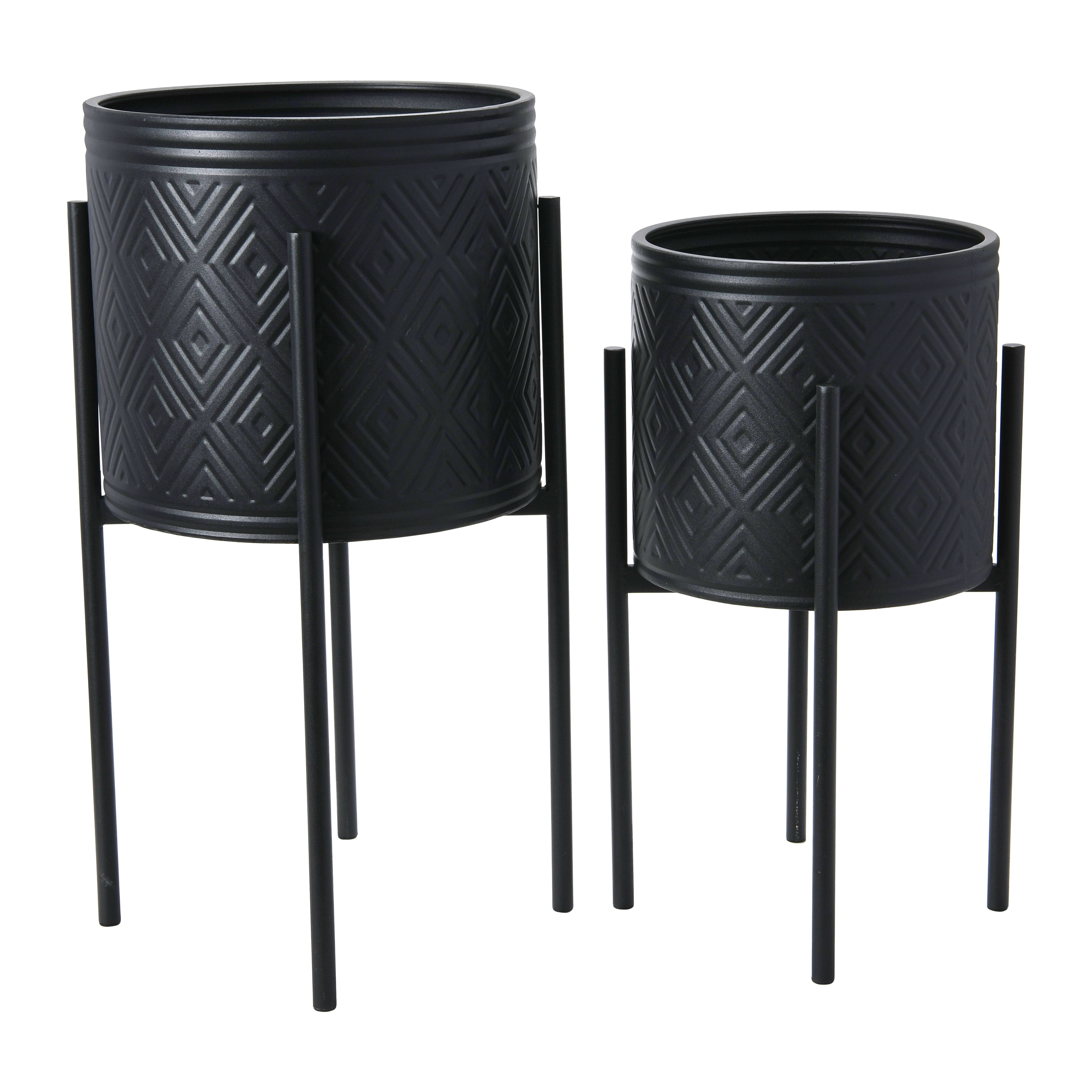 Hello Honey® Matte Black Boho Embossed Metal Planters with Stands Set