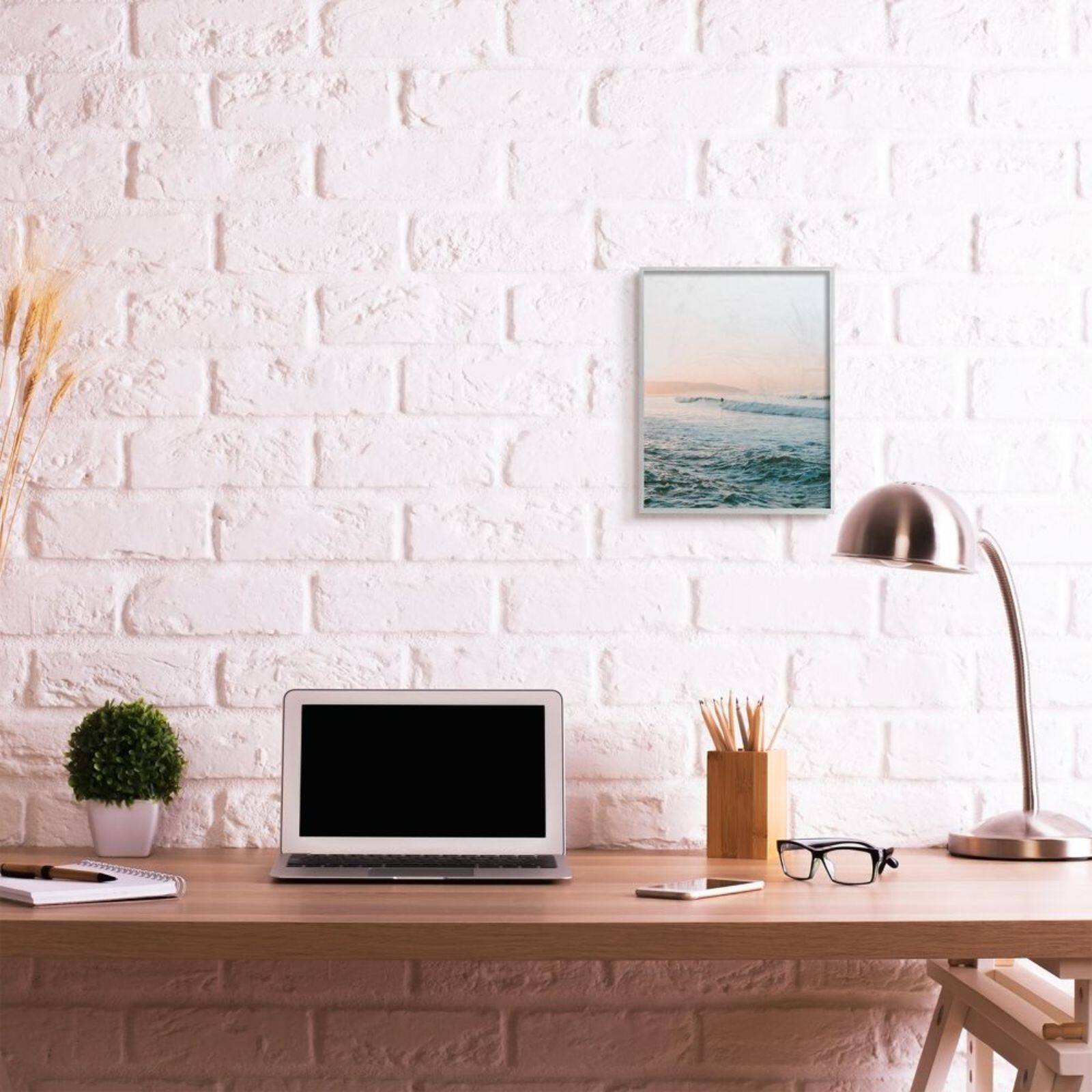 Stupell Industries Surfing the Tide Beach Wave Photograph Gray Framed Wall Art