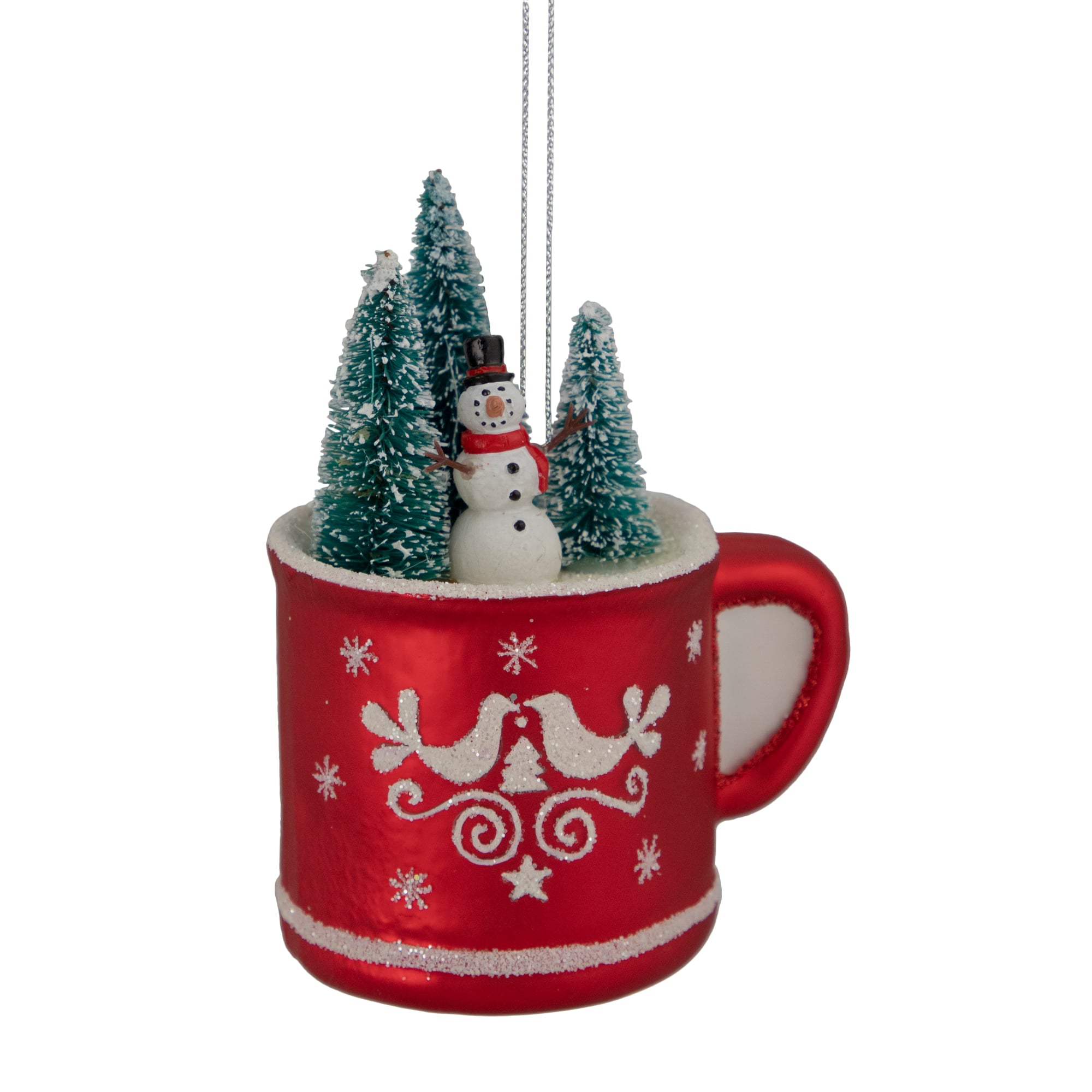 4.25&#x22; Christmas Trees &#x26; Snowman in a Cup Glass Ornament