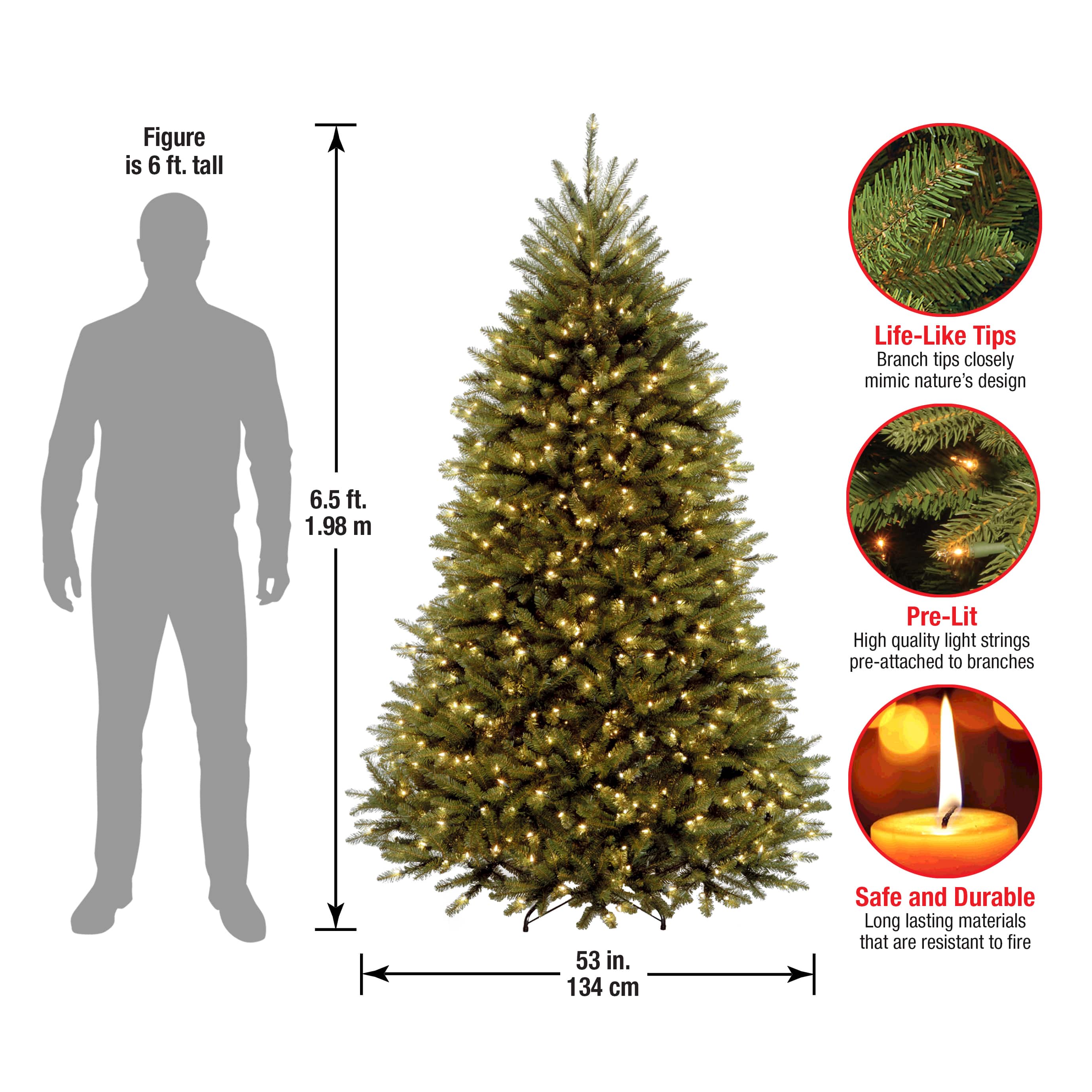 6.5 ft. Pre-Lit PowerConnect&#x2122; Dunhill&#xAE; Fir Full Artificial Christmas Tree, Clear Lights