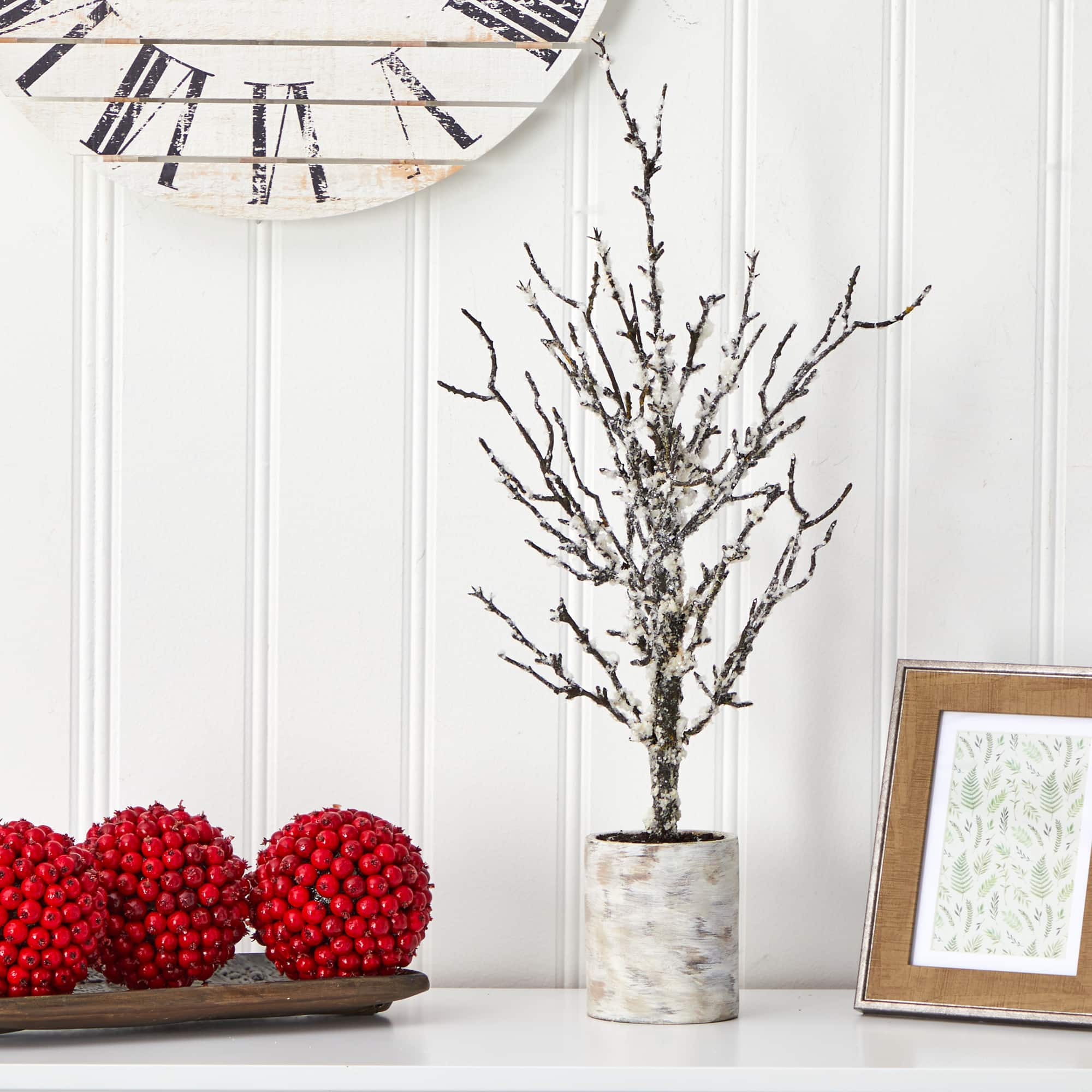 24&#x22; Unlit Snowed Twig Artificial Christmas Tree in Decorative Planter