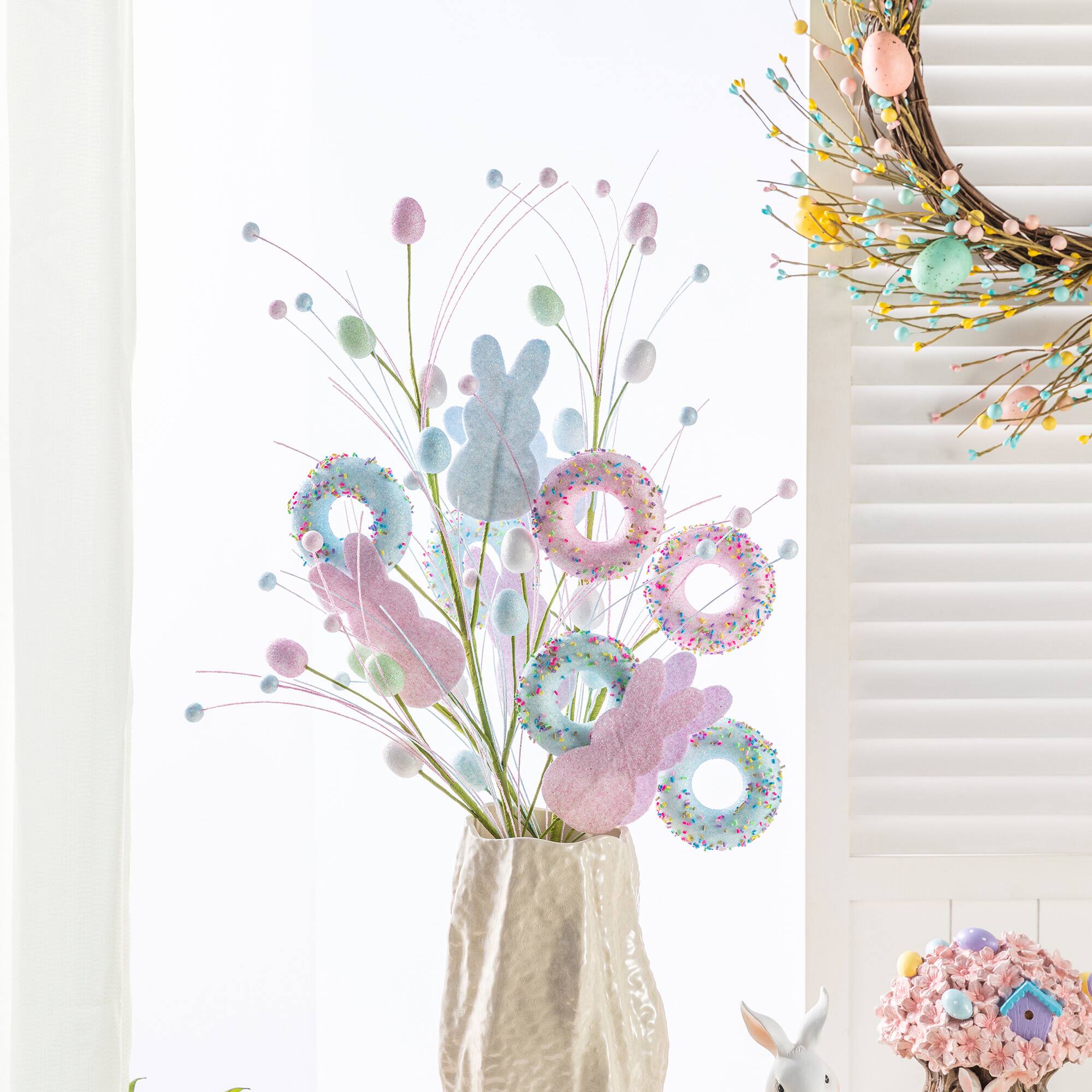 Glitzhome® 28" Easter Glitter Egg, Bunny & Donuts Picks Set