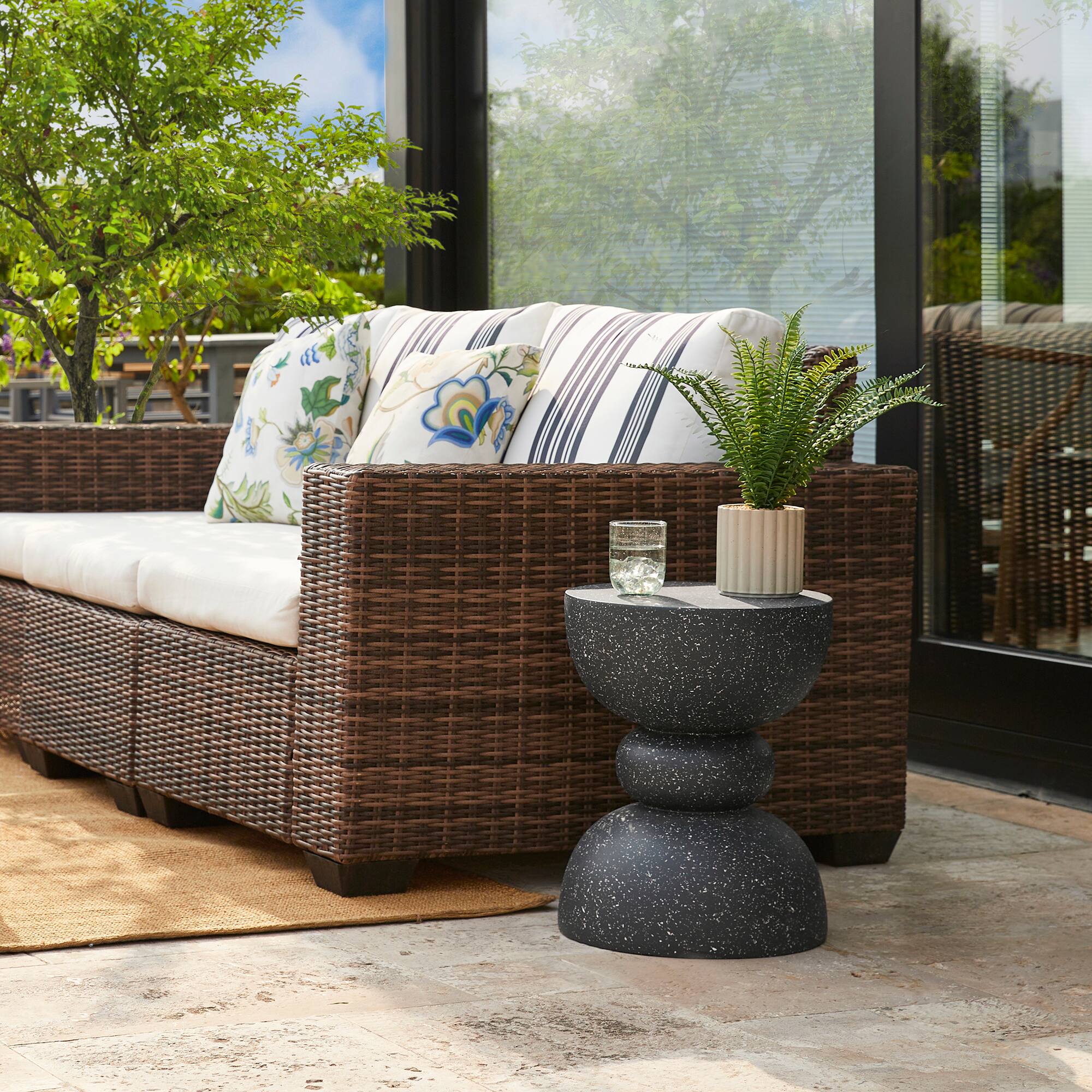 Glitzhome® 17.5" Multifunctional Faux Terrazzo Garden Stool