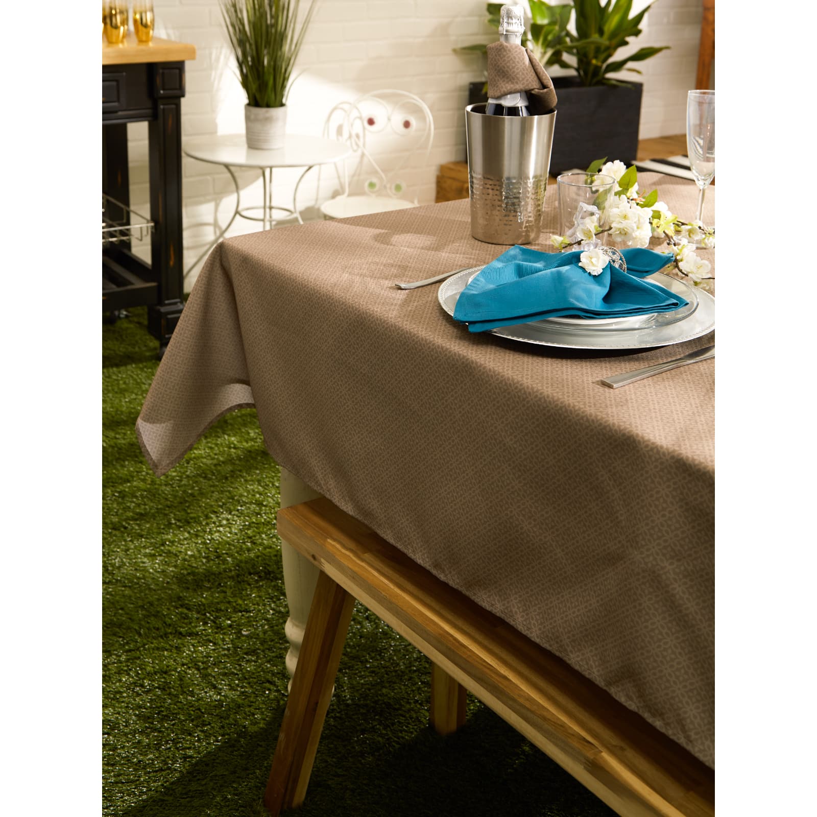 Stone Tonal Lattice Print Outdoor Tablecloth 60&#x22; Round